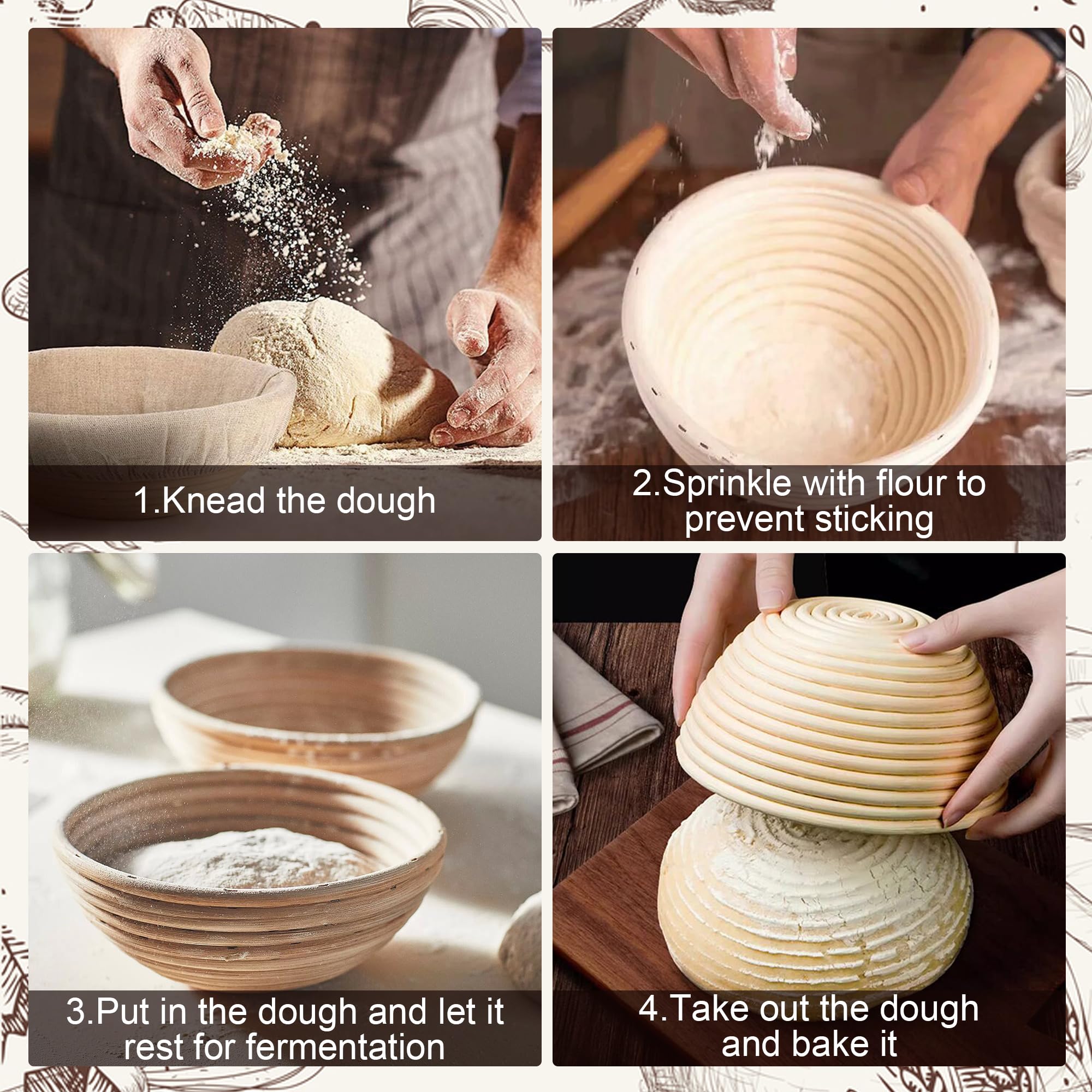 Sourdough Bread Baking Supplies, 2 Pack Banneton Bread Proofing Basket 10 inch Round & 10 inch Oval Proofing Bowls for Sourdough Bread with Liner for Making Baking Fermentation Tools