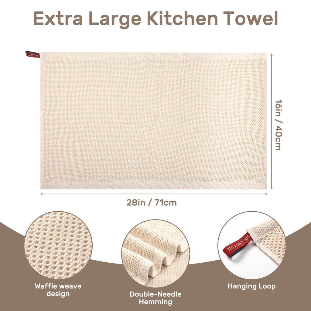 HOMYTOP Large Kitchen Hand Towels,Cotton Waffle Weave Dish Towel for Drying, Cleaning Cloth for Kitchen Dishes - Extra Absorbent and Soft - 16 x 28 inch (Cream-4 Pack)