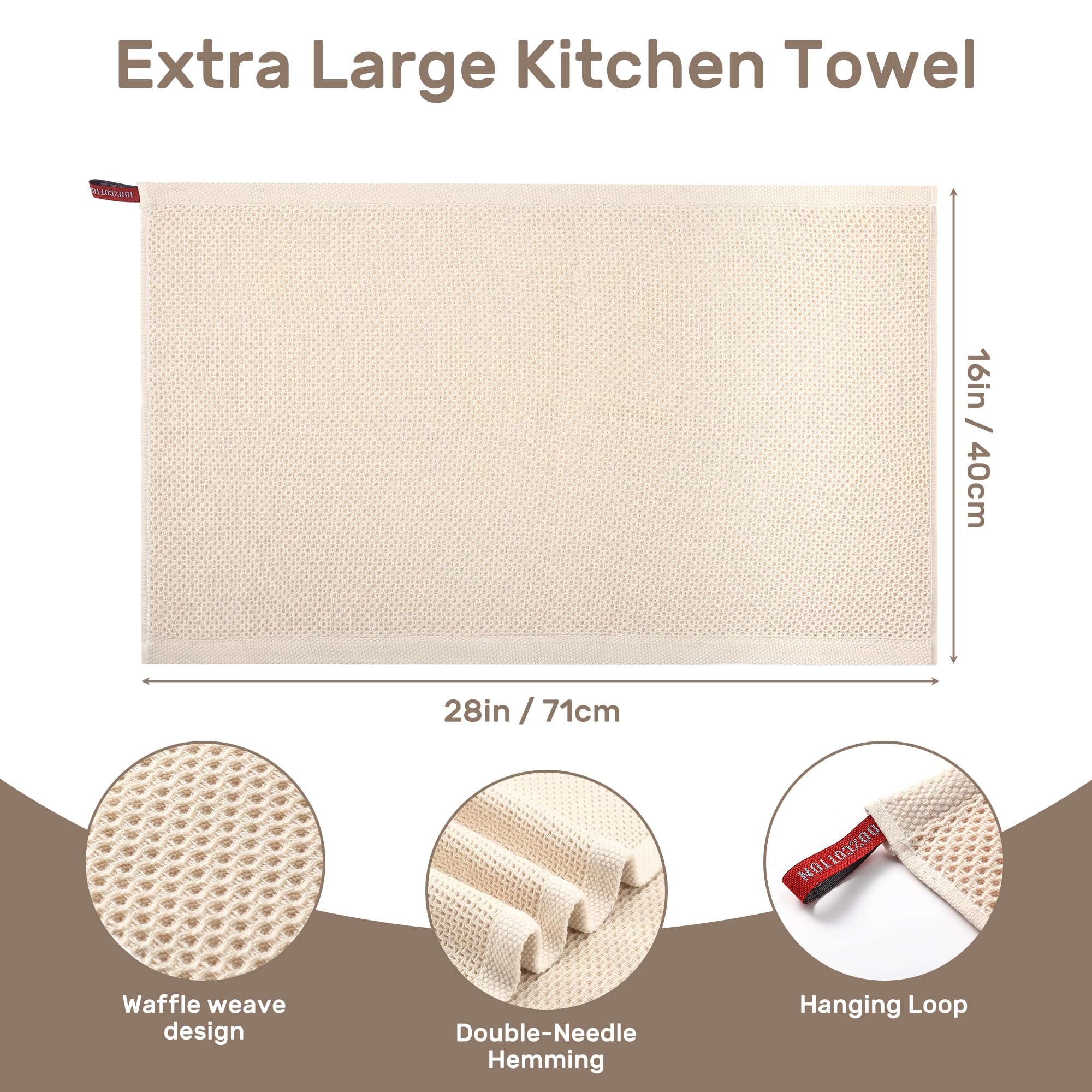 HOMYTOP Large Kitchen Hand Towels,Cotton Waffle Weave Dish Towel for Drying, Cleaning Cloth for Kitchen Dishes - Extra Absorbent and Soft - 16 x 28 inch (Cream-4 Pack)