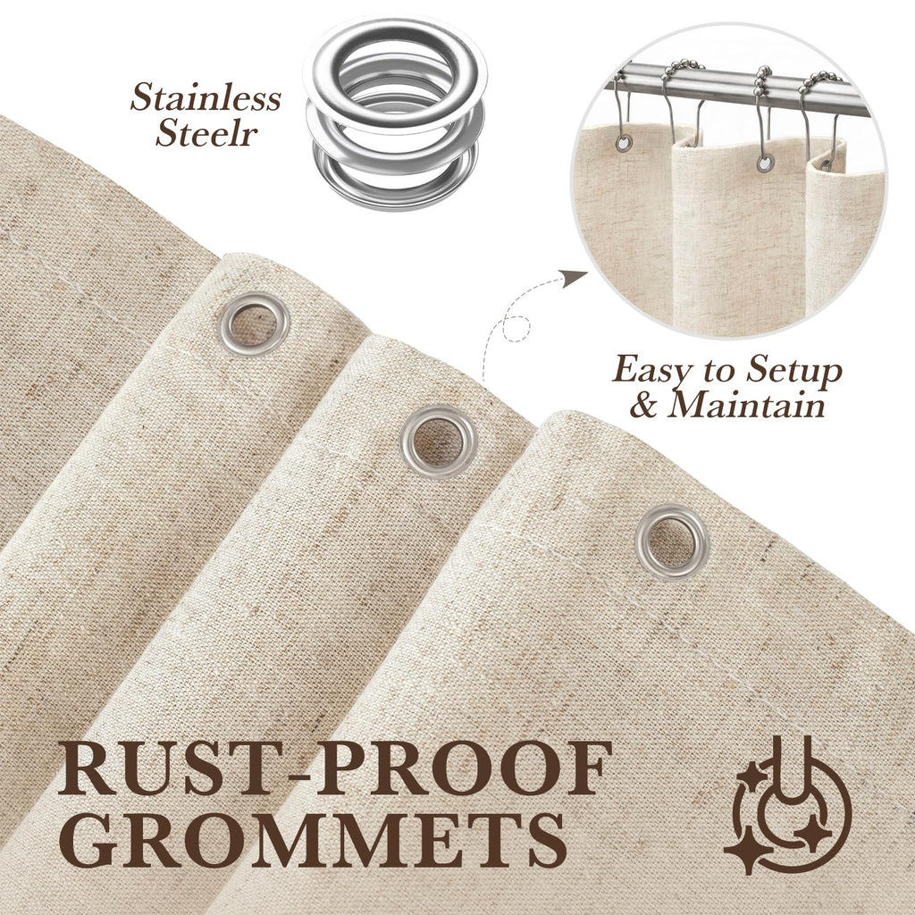 Linen Shower Curtain Beige 72x72 Inches, Rustic Farmhouse Fabric Shower Curtain Waterproof for Bathroom with Hooks Heavy Duty (Natural)