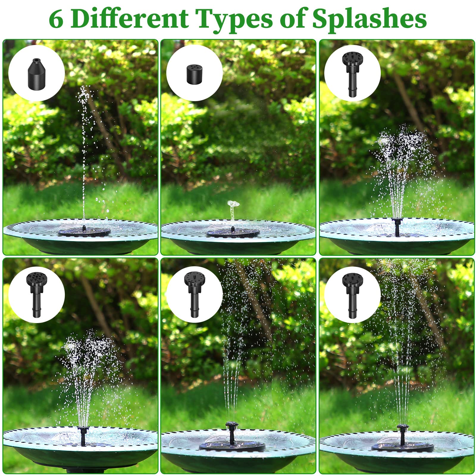 AMZtime 2.5W Solar Bird Bath Fountain Pump, Solar Fountain with 6 Nozzles 4 Fixed Pipes, Solar Water Fountain Pump for Garden, Ponds, Pool, Fish Tank, Aquarium and Outdoor