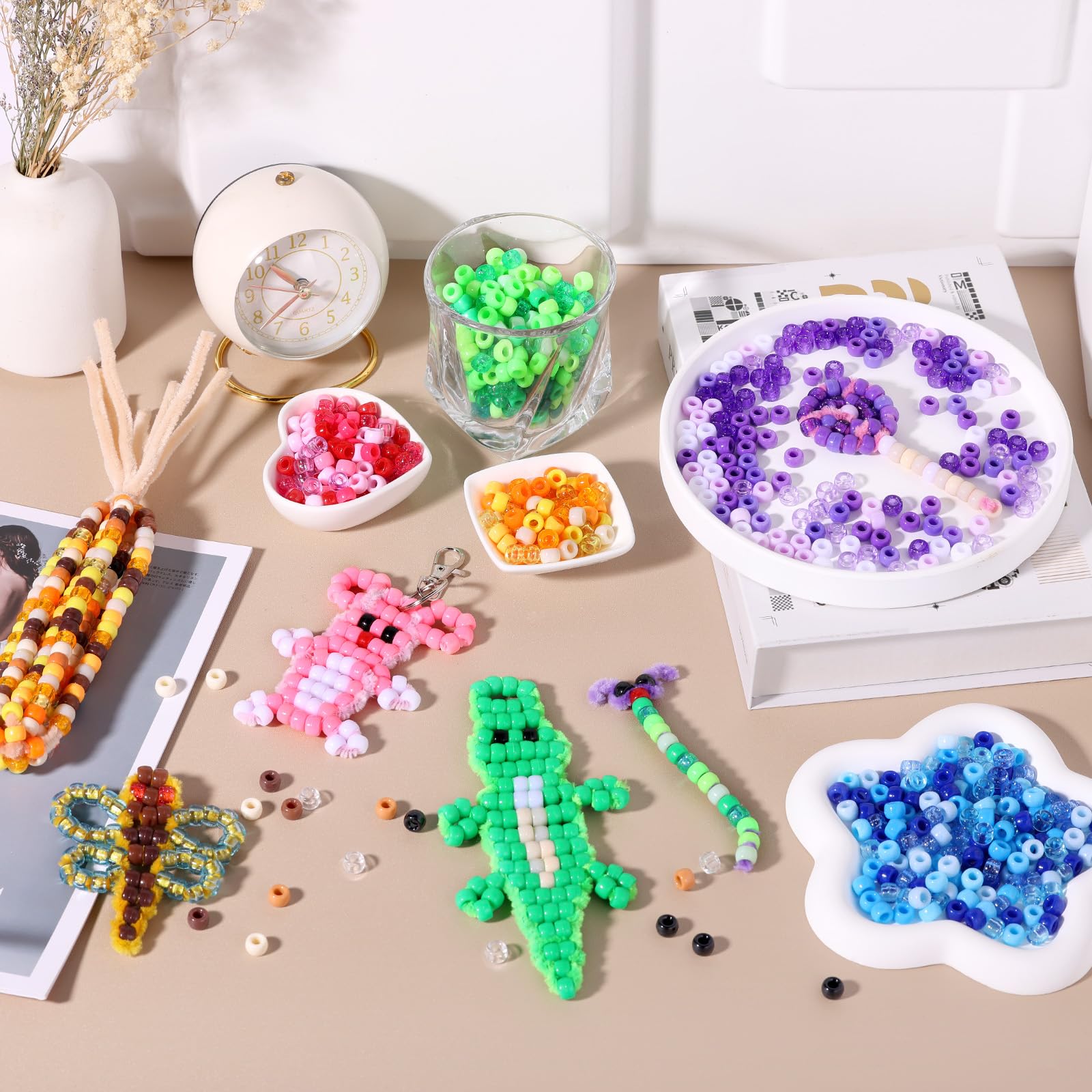 Funtopia 3400 Pcs Colorful Pony Beads Bulk, 36 Colors Kandi Beads for Bracelets and Jewelry Making, Rainbow Hair Beads for Braids, DIY Crafts, Key Chains and Ornaments Decorations