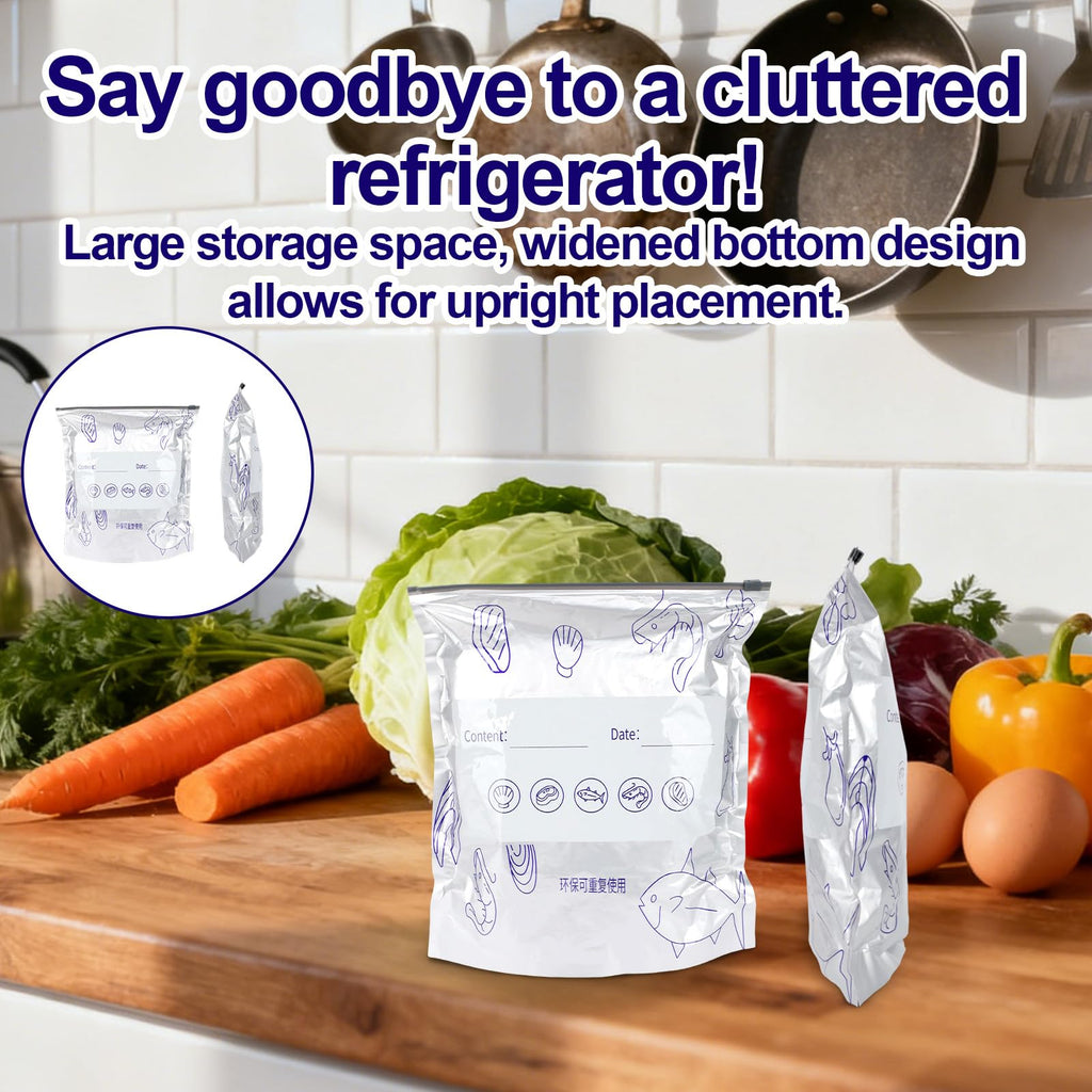 30pcs Aluminum Foil Reusable Sealable Storage Bags, 3 Sizes Resealable Vacuum Zipper Bags with 2 Pen Freezer Zip Lock Organization with Labels for Food Vegetables Meat Fruits