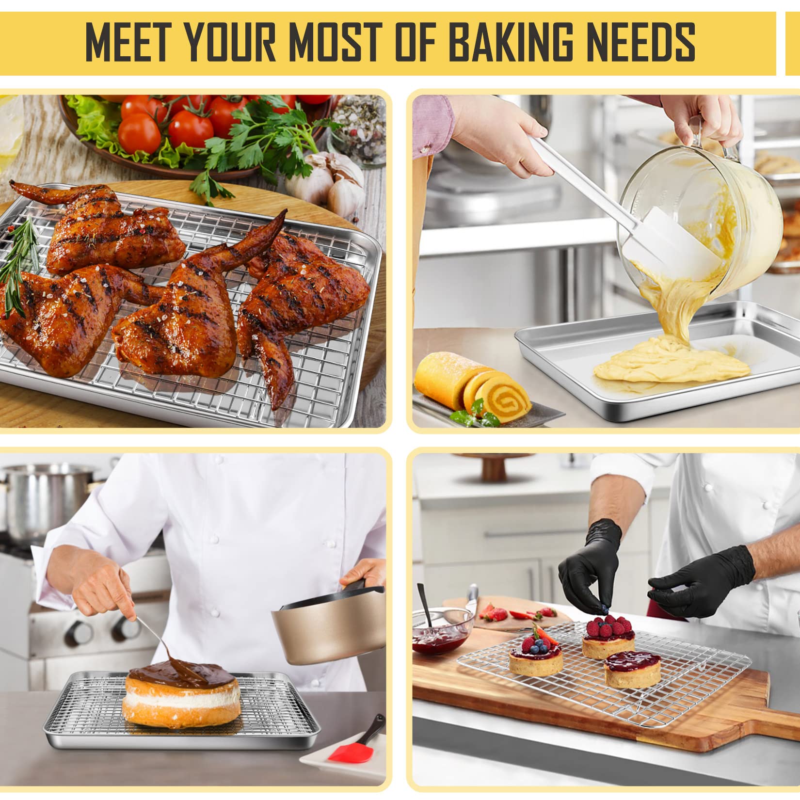 12.5 Inch Baking Pan with Rack Set, Joyfair Quarter Stainless Steel Toaster Oven Tray with Cooling Rack for Cookies/Meats/Bacon, Heavy Duty & Commercial Grade, Mirror Finish & Dishwasher Safe