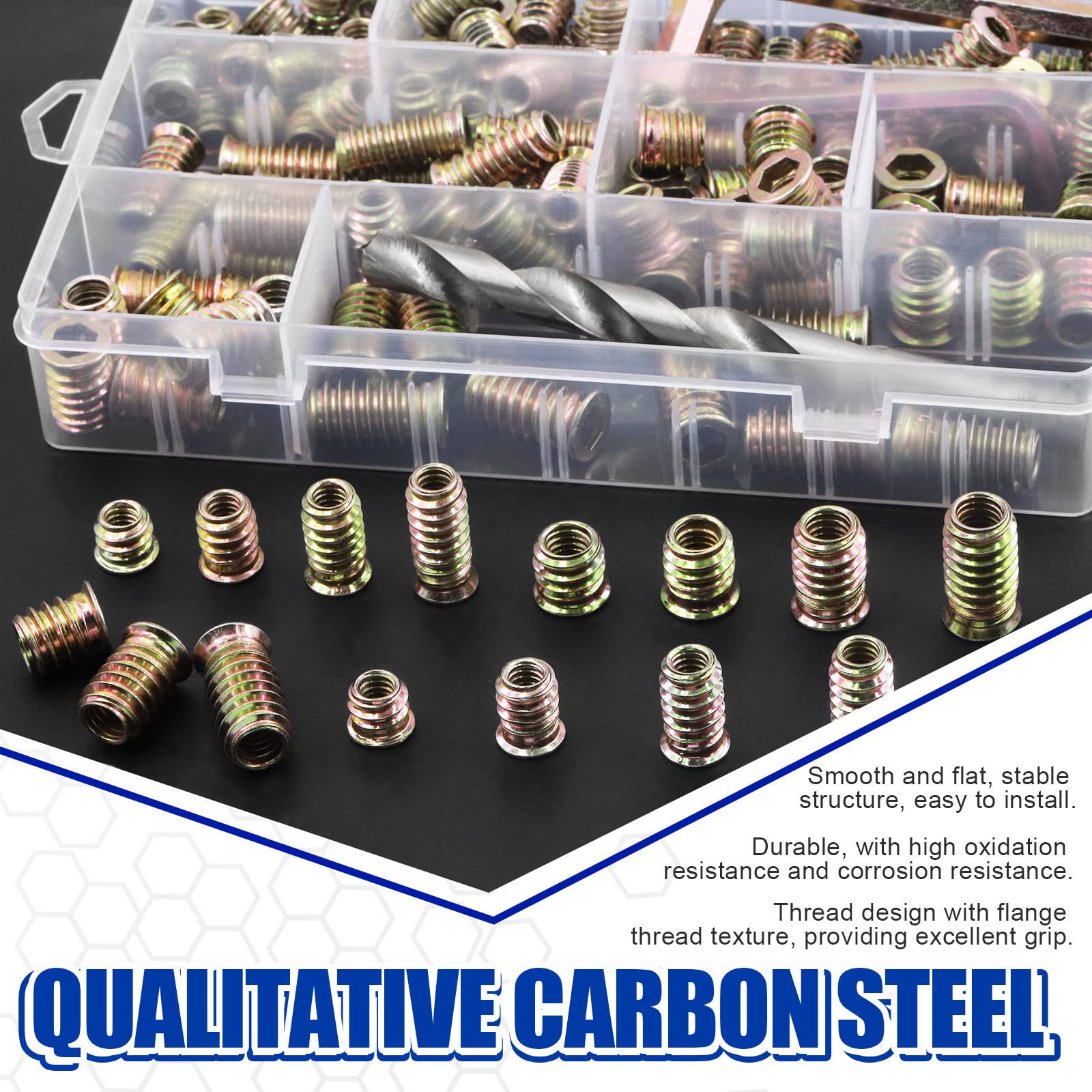 Glarks 134Pcs 1/4"-20 5/16"-18 Furniture Screw in Nut Threaded Inserts Assortment Kit, 10/12/15/20/25mm Wood Inserts Bolt Fastener Connector Hex Socket Drive with Twist Drill and Hex Wrench Set