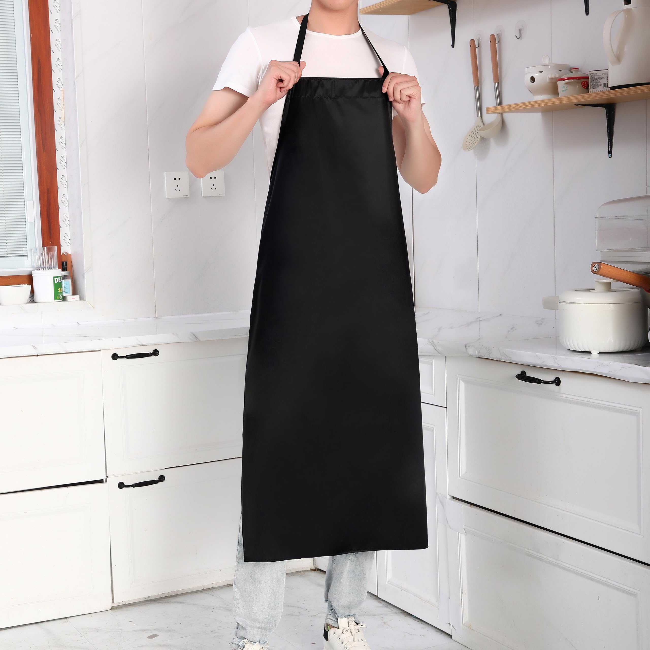 NEU SAFETY 2 Pack Extra Long Bib Apron Set, Waterproof and Durable, Large Size 43.3"x28.7", Black PVC Vinyl Coated, Ideal for Dog Grooming, Dishwashing, Butcher, Labs, Carpentry Work and Workshops