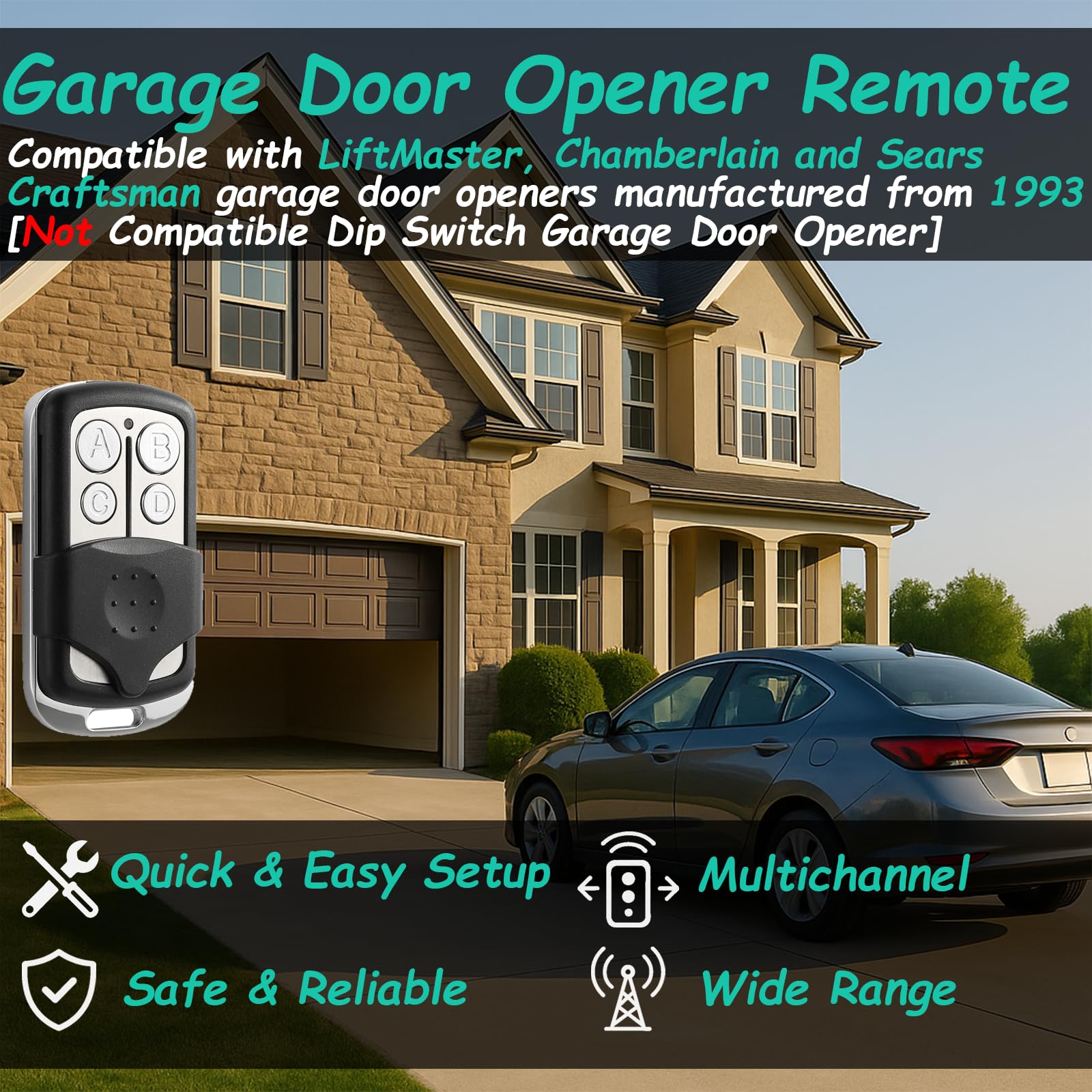 Keychain Garage Door Opener Remote Universal,for LiftMaster Chamberlain Craftsman Door Opener,373LM 973LM 81LM 893LM 893MAX 890MAX 953EV,2 Pack