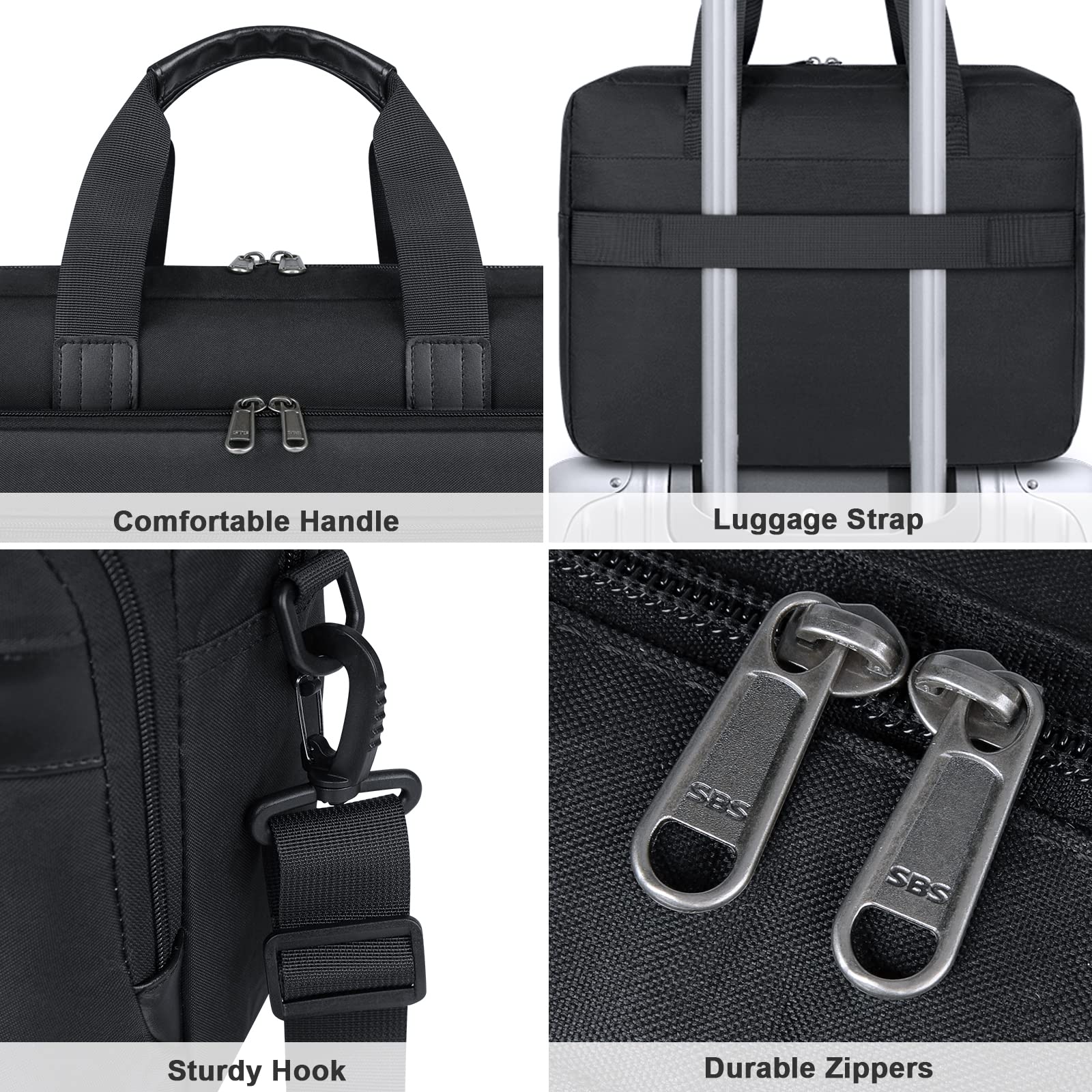 Laptop Bag 15.6 Inch Waterproof Briefcase for Men Large Laptop Carrying Case Computer Messenger Bag for Travel Work Business, Black