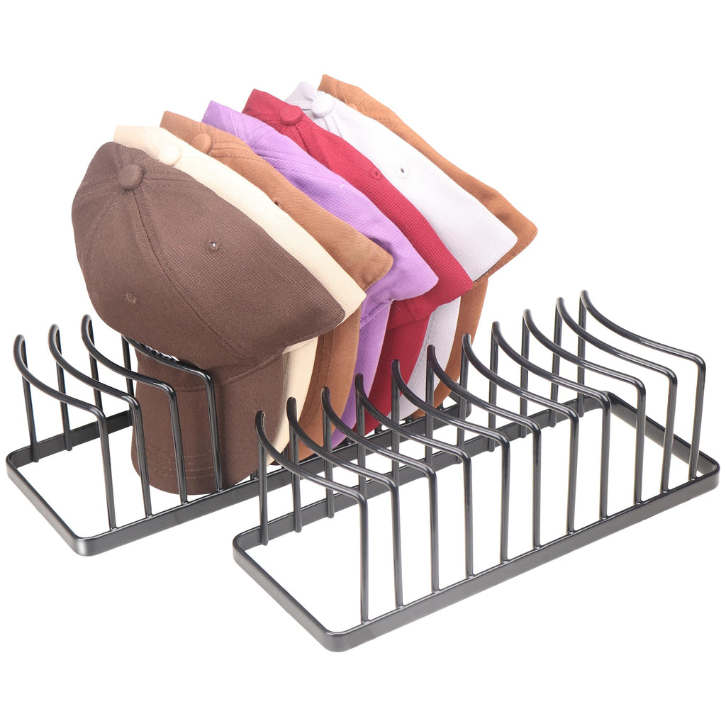 YiSeyruo Hat Organizer for Baseball Caps - Space Saving Metal Rack Stand Hold 20 Caps - Premium Closet Storage Display, No Assembly Required (Black, 2 Pack)