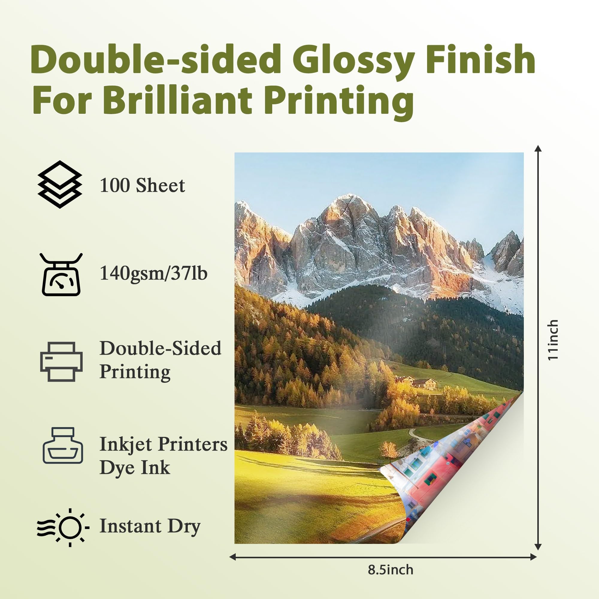 Koala Double Sided Glossy Inkjet Brochure Paper 8.5X11 Inches Thin 37lb 140gsm 100 sheets for Inkjet Printer Dye Ink for Photo Flyer Calendar Magazine Printing
