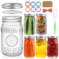 HAYHOI 32 oz Wide Mouth Mason Jars with Lids and Bands, 6 Pack Quart Canning Jars, Embossed Glass Mason Jars for Centerpieces, Preserving, Pickling, Meal Prep, Jam, DIY Crafts