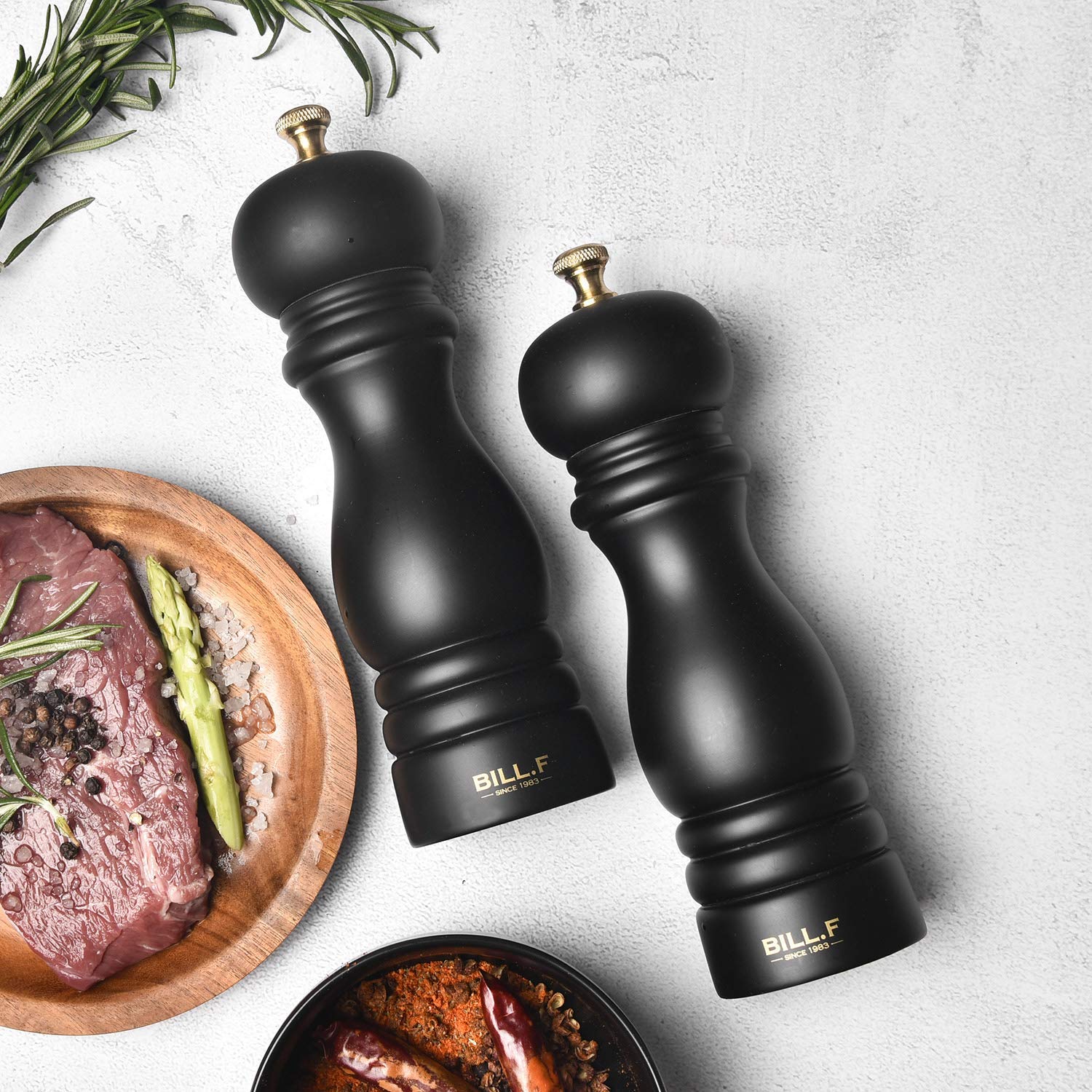 BILL.F Salt and Pepper Grinder Pepper Mill Grinder Pepper Grinders Salt Mill Set of 2 with Adjustable Ceramic Rotor 7 Inch