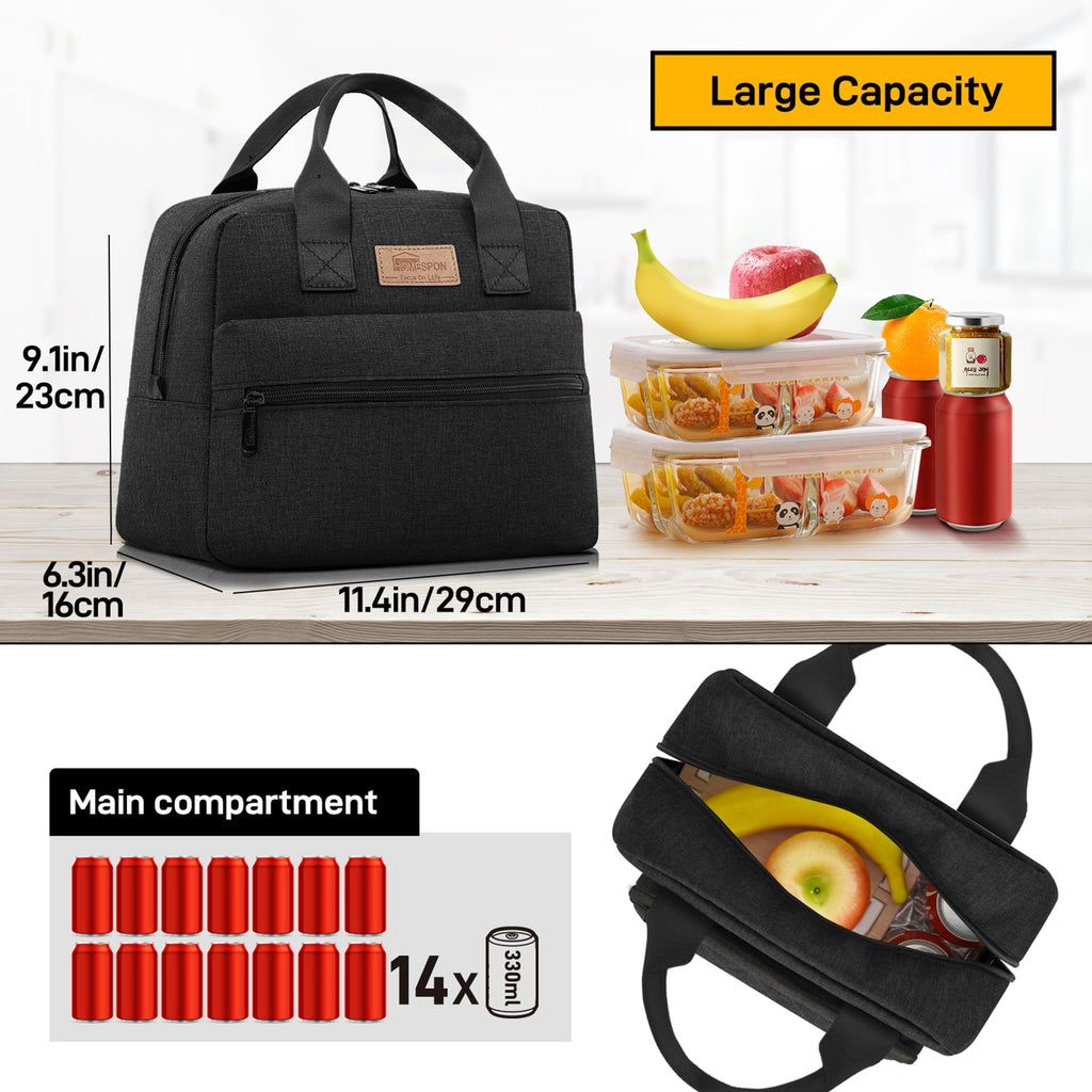 HOMESPON Insulated Lunch Bag Lunch Box Cooler Tote Box Cooler Bag Lunch Container for Women/Men/Work/Picnic,Large Black