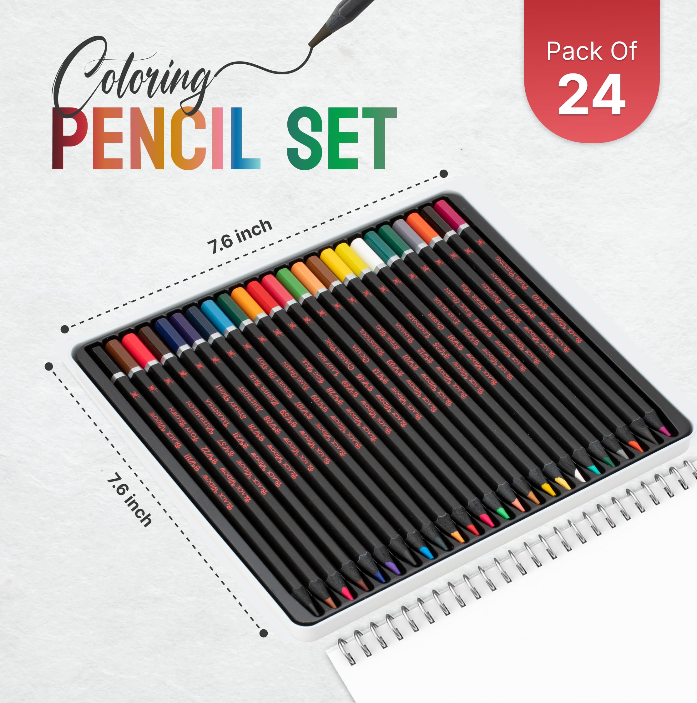Black Widow Colored Pencils For Adults - 24 Coloring Pencils With Smooth Pigments - Best Color Pencil Set For Adult Coloring Books And Drawing