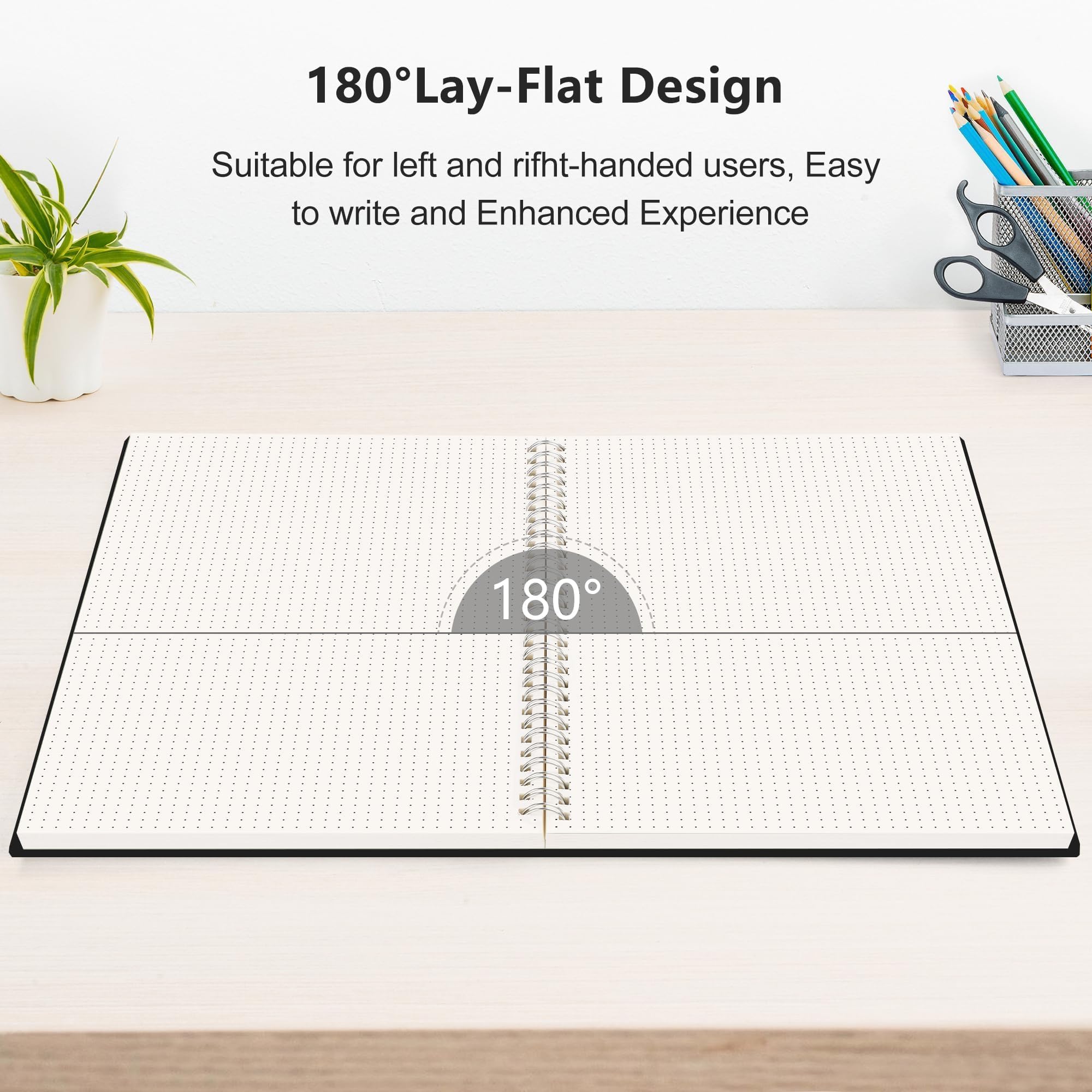 RETTACY Dotted Journal Notebook, 300 Pages, A4 Large Size (21 x 28 cm), 100 GSM Thick Paper, Flexible Plastic Cover, Spiral-bound, for Journaling, Planning, Tracking (Black)