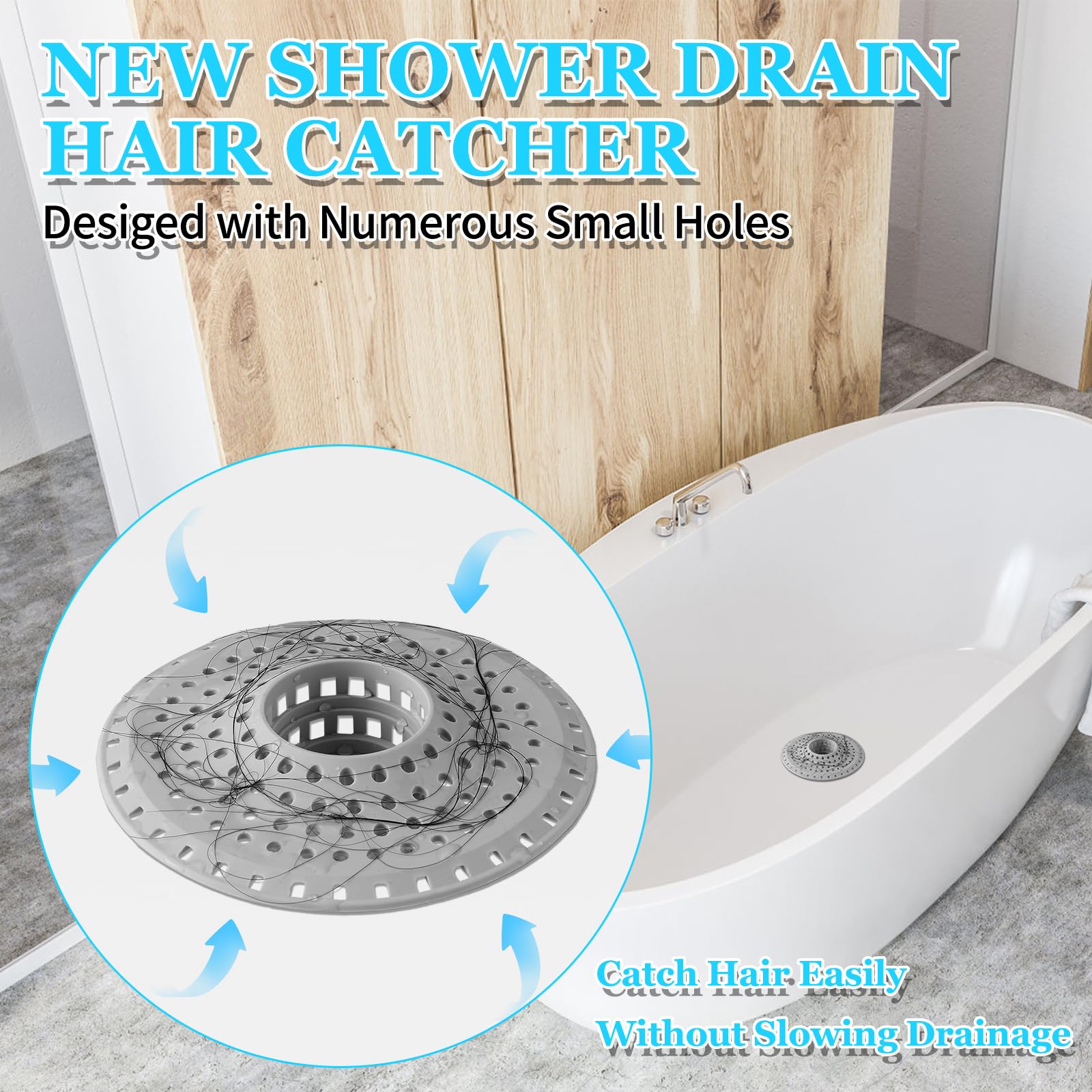 Aluvor Shower Hair Drain Catcher, Silicone Bathtub Drain Hair Catcher Strainer, All-in-one Tub Hair Catcher Drain Protector for 1.48'' to 1.76'' Regular Drains, 3PCS