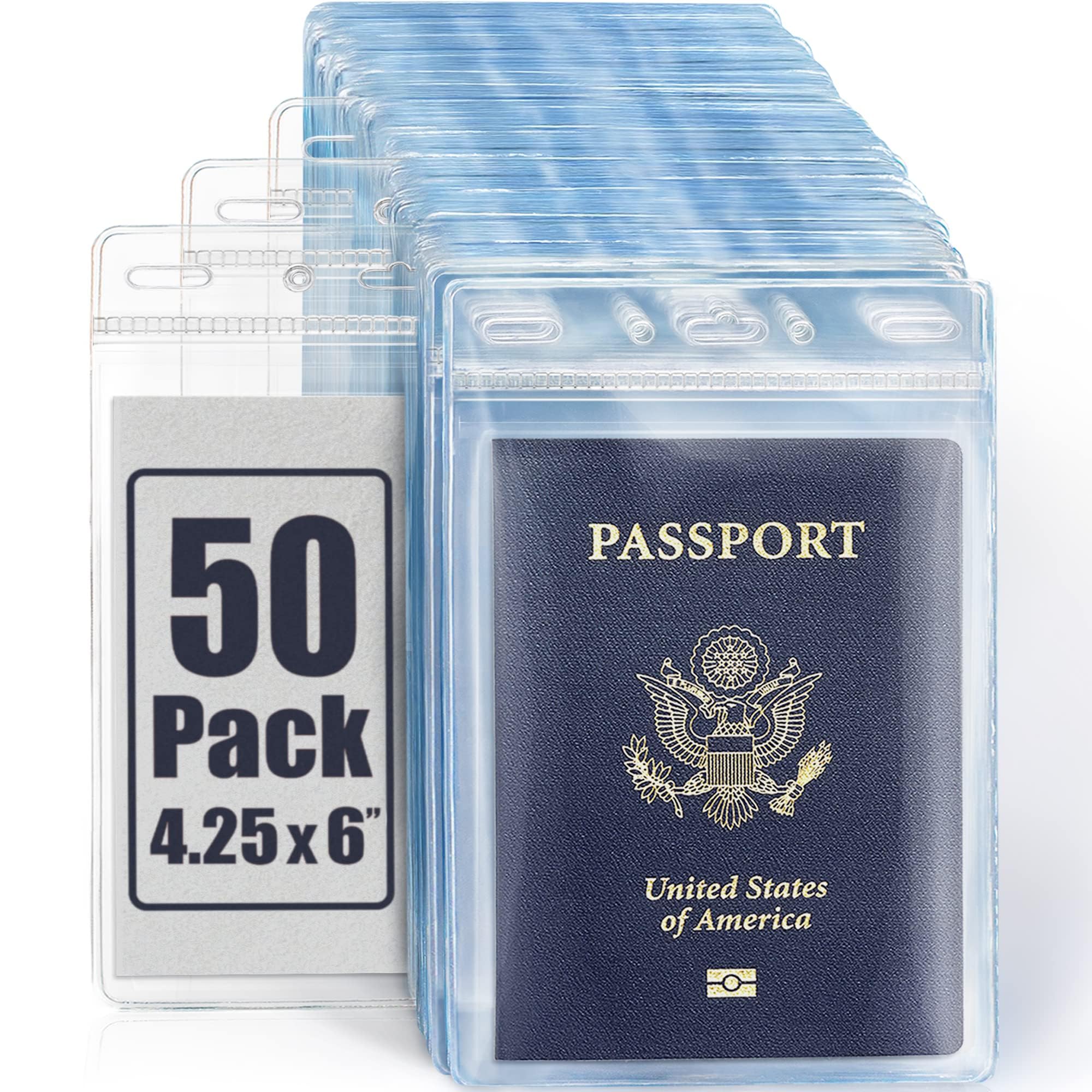 MIFFLIN Passport Holders (Clear, 108x152 mm, 50 Pack), Extra Large ID Name Badge Holder, Zipperless Vertical Plastic Card Holders