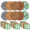 YYBD 100Pcs Jungle Safari Wild Animal Party Supplies Disposable Jungle Zoo Animal Print Paper Plates and Napkins Forest Animals Dessert Plates for Leopard Zebra Baby Shower Birthday Theme Decorations