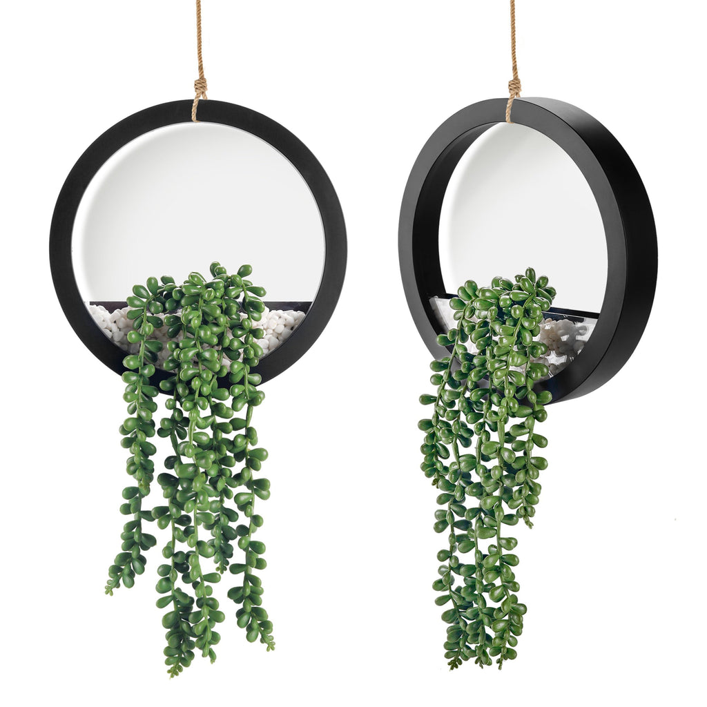 Der Rose 2Pcs Fake Hanging Plants Artificial Succulents Faux Hanging Plants in Black Pots for Bathroom Home Boho Kitchen Office Wall Decor Living Room Indoor