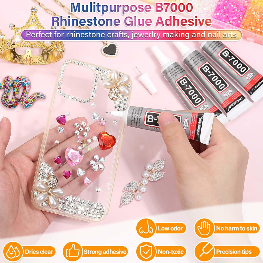 40000Pcs Resin Rhinestones with B7000 Jewelry Glue for Crafting, Rainbow Bedazzling Crystals Flat Back Gems with Craft Adhesive for DIY Graduation Cap Clothes Tumblers Shoes Nails and Face