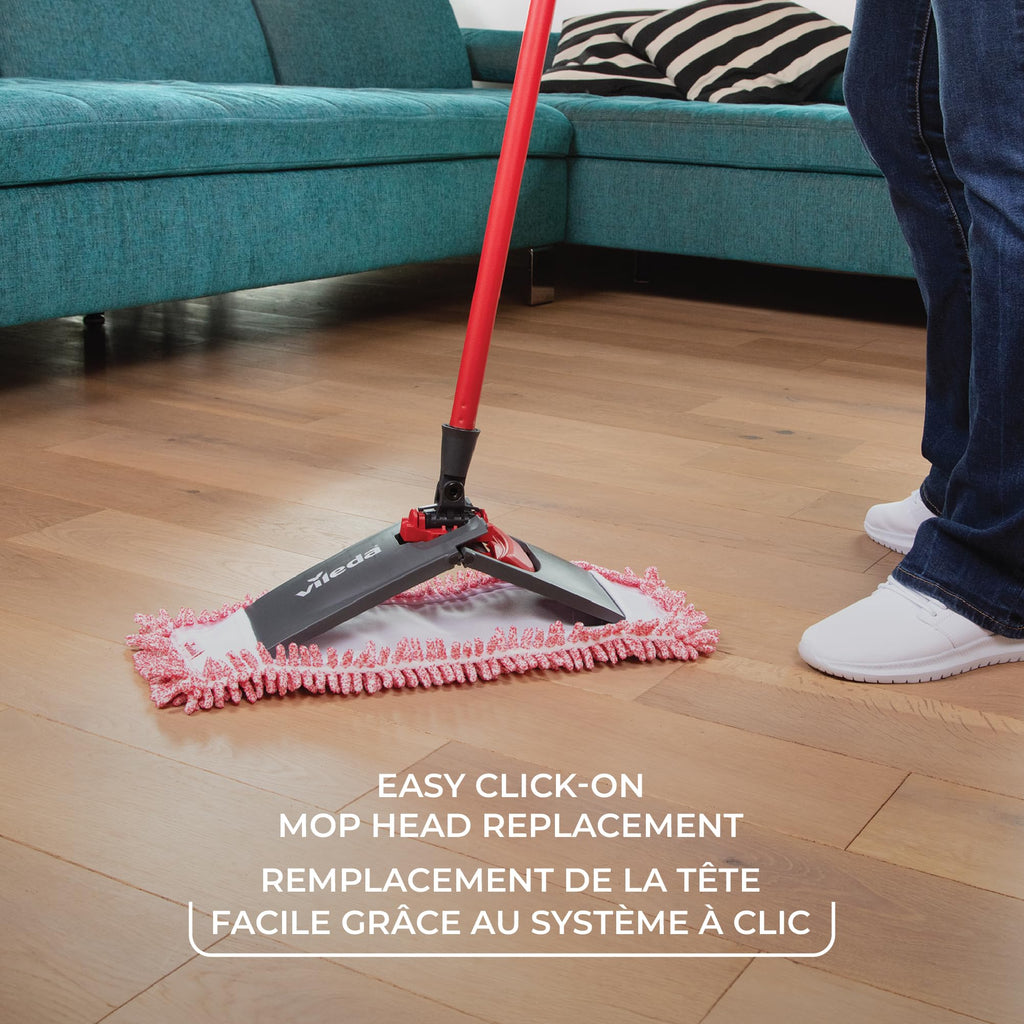 Vileda Pet Pro Microfiber Hair & Dust Mop | Flat dust mop | Three times more pet hair removal | Extra large trapezoid mop head | 100% Microfiber | Multi surface dry usage | Reusable & machine washable