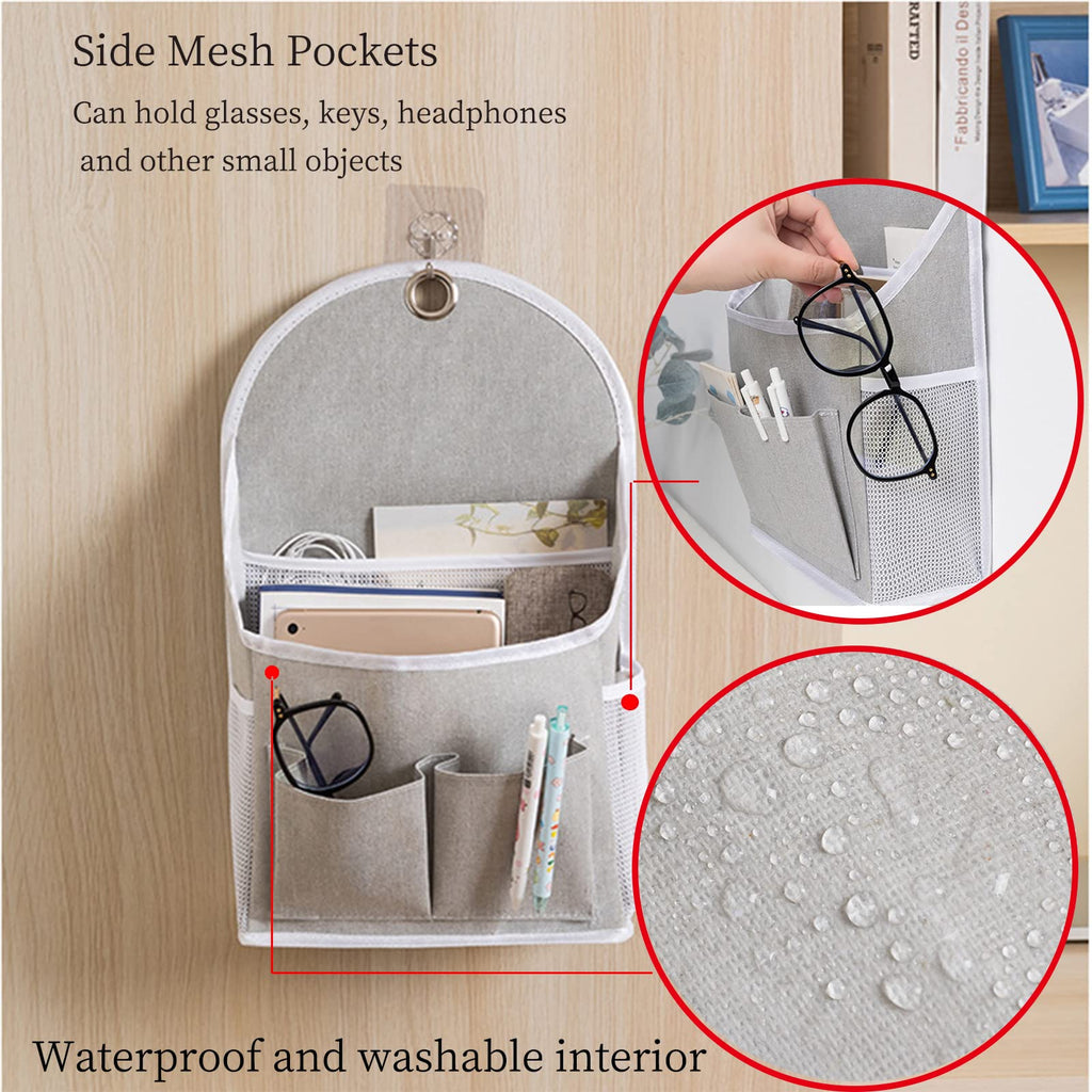 Tneene 2 Pack Wall Hanging Storage Bags, Hanging Pocket Linen Cotton Wall Basket with 4pcs Sticking Hook, Over Door Hanging Closet Organizer Box Containers for Bedroom Bathroom Dormitory (2Pcs Grey)