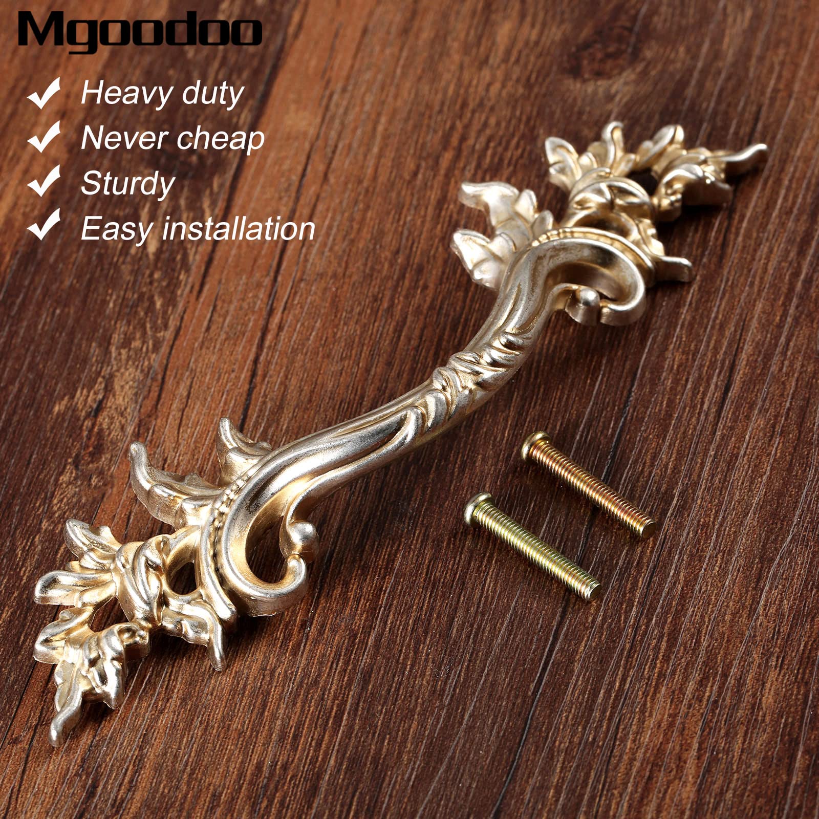Mgoodoo 5Pcs Antique Silver Drawer Pulls, 168mm Length European Style French Vintage Handles for Cabinet Door Dresser Cupboard Closet Furniture Hardware