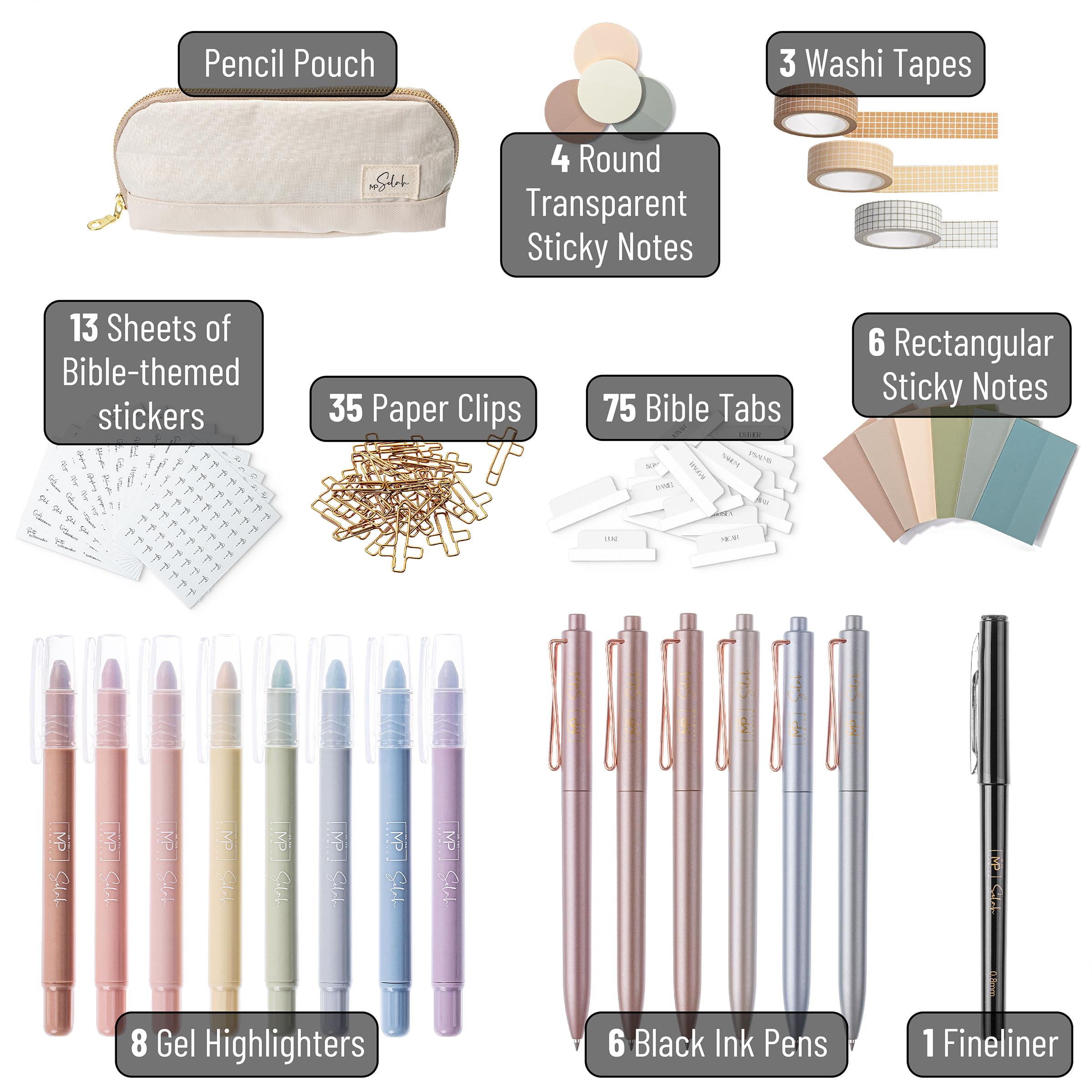 Mr. Pen- Bible Journaling Set (Selah Collection), Highlighters and Pens No Bleed, Scripture Markers, Washi Tape, Bible Tabs