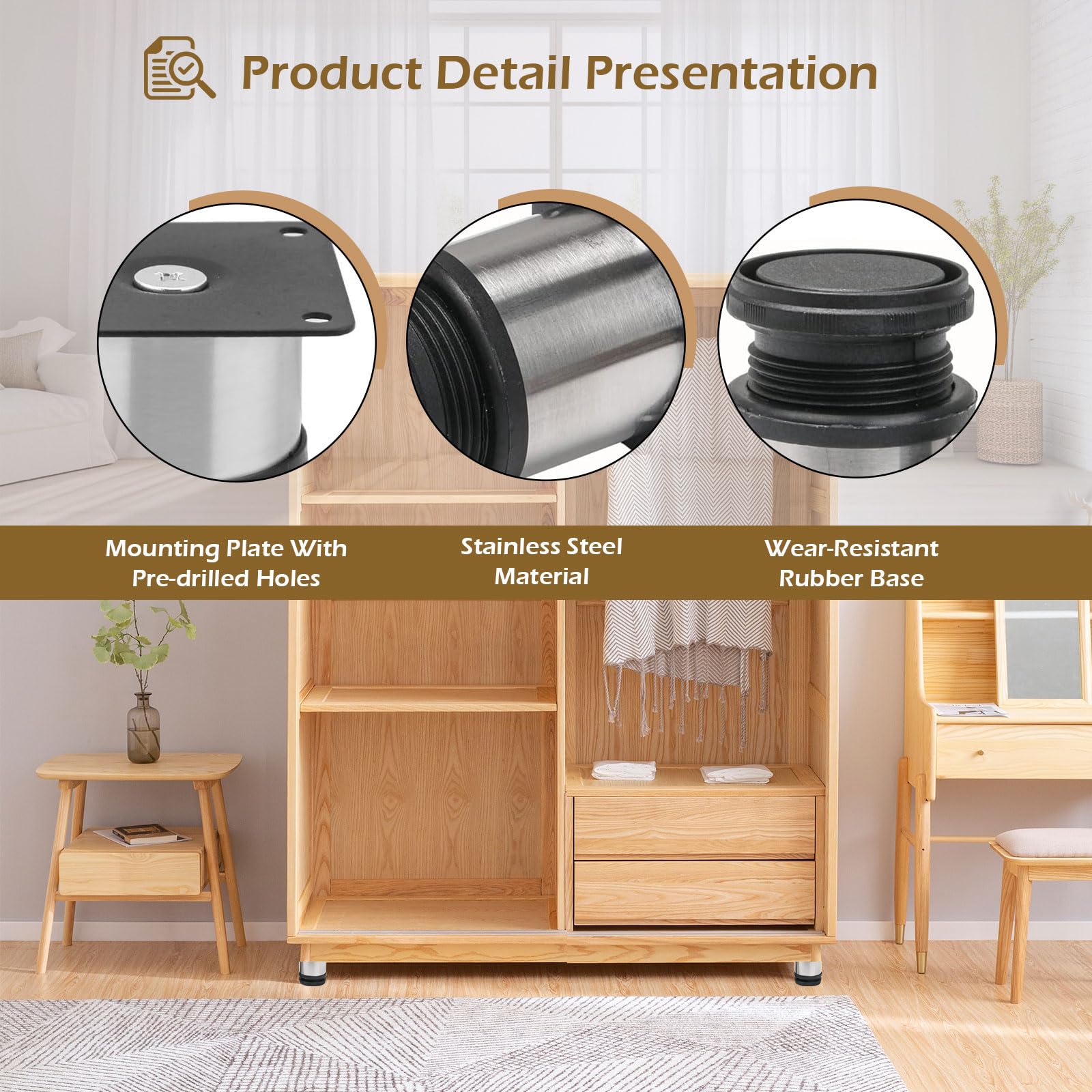 12 Pcs Stainless Steel Furniture Legs, 2 Inch Adjustable Furniture Legs, Adjustable Height Sofa Feet, Heavy Duty Replacement Legs Extenders for Cabinets, Tables, Sofas, Shelves