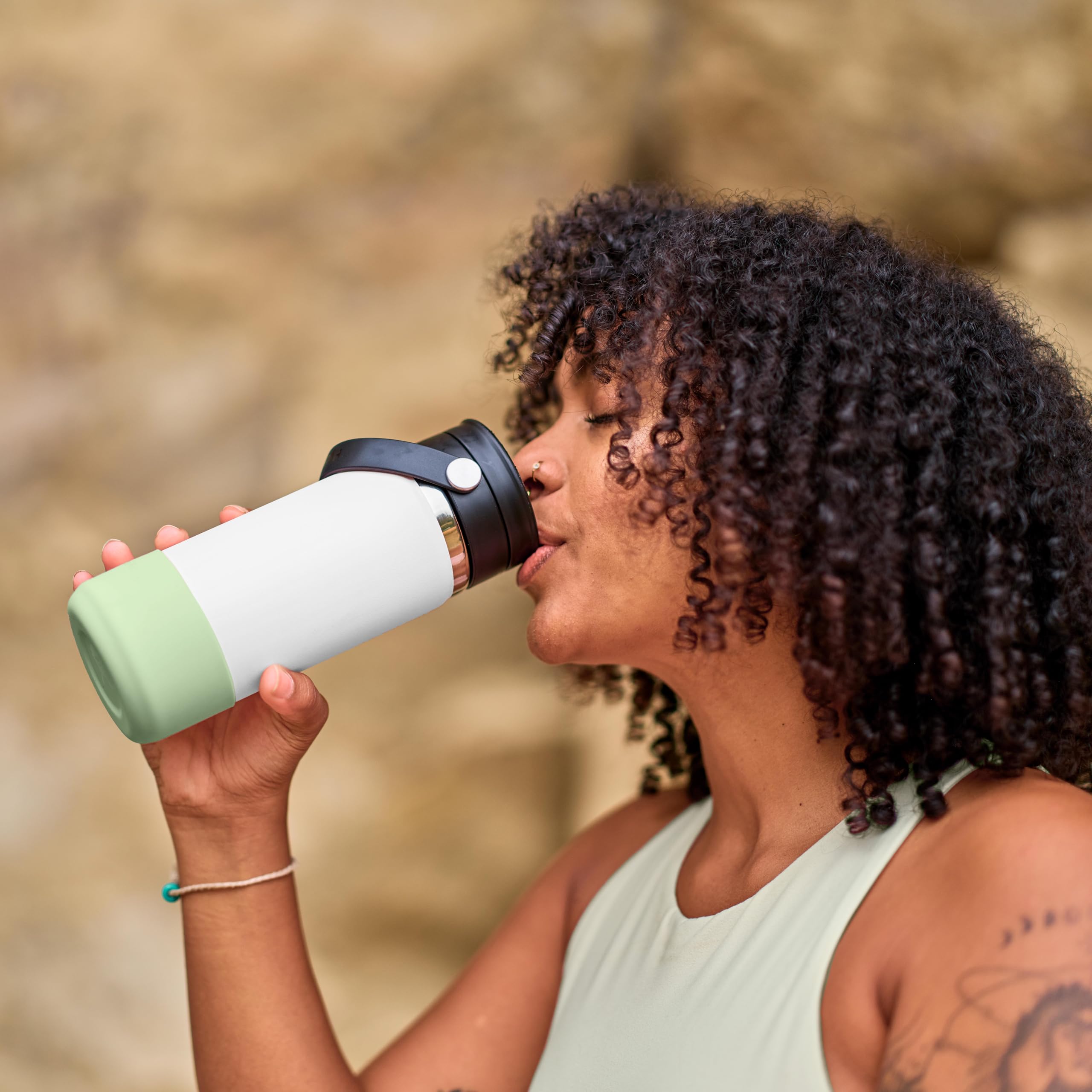 Hydro Flask 20 Oz Stainless Steel Wide Mouth Hot Water Bottle with Flex Sip Lid, Agave Green