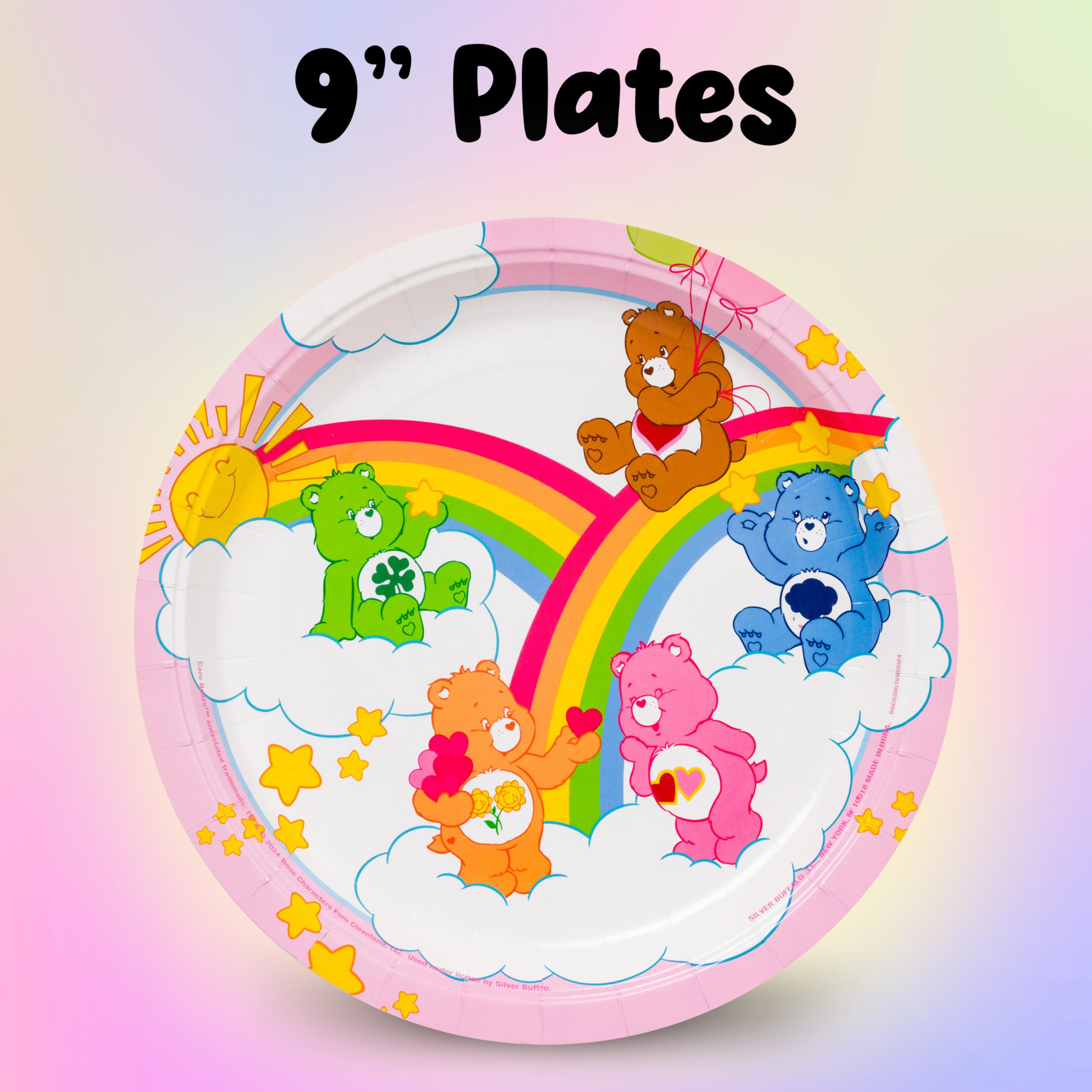 Silver Buffalo Care Bears We Love Rainbows Group Clouds 32ct Paper Napkin and Plate Party Pack
