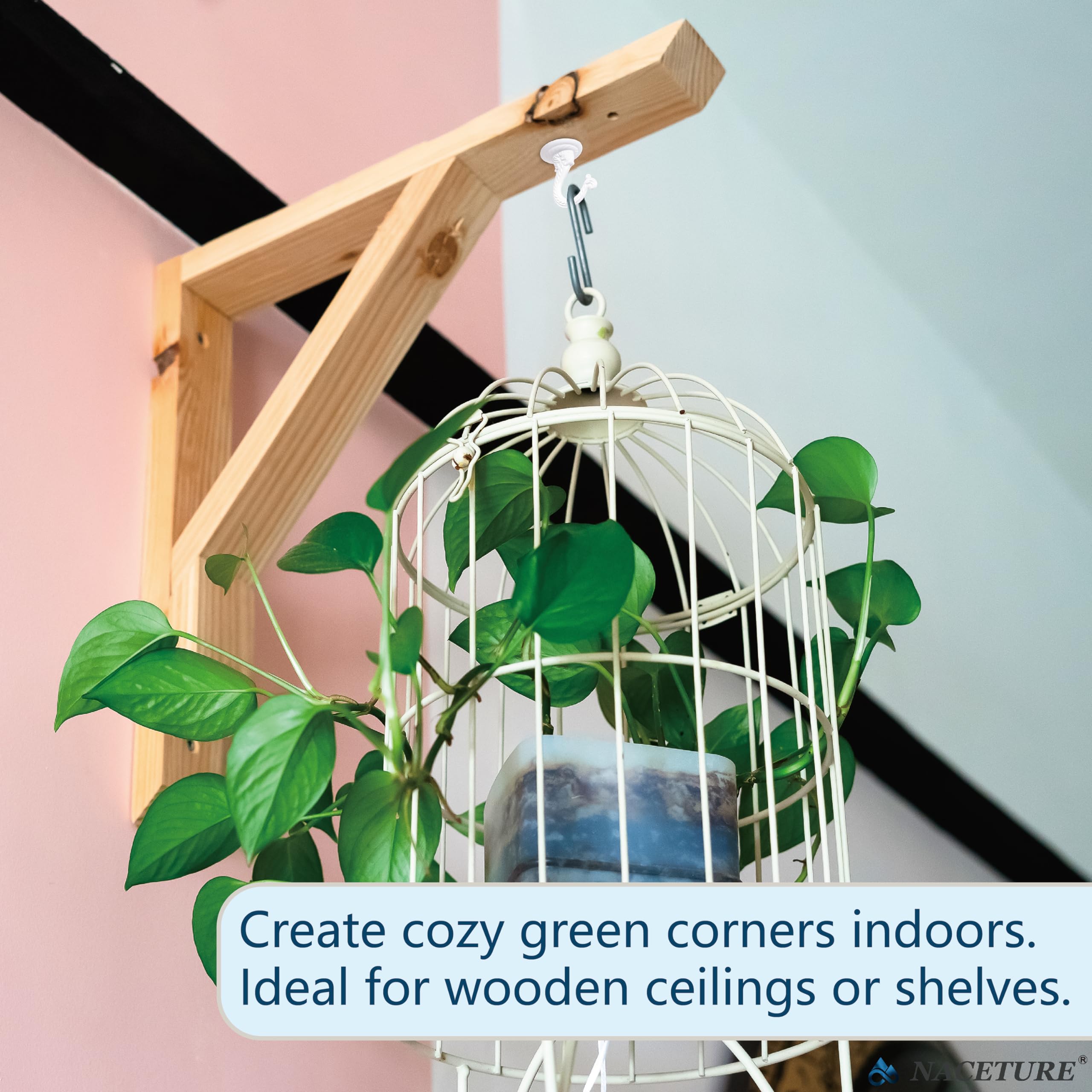 NACETURE E Style Ceiling Hooks for Hanging Plants – 6 Pcs White Plant Hooks for Hanging Baskets Outdoor or Indoor - Swag Hook for Ceiling with Toggle Hooks for Hanging Lights