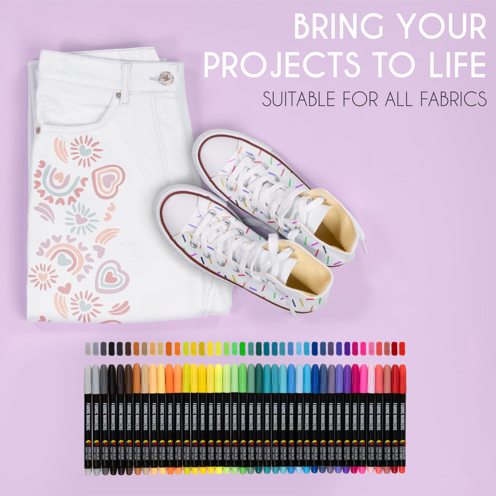 Zenacolor 40 Fabric Markers Permanent for Clothes - Non Toxic and Indelible Fabric Paint Pen