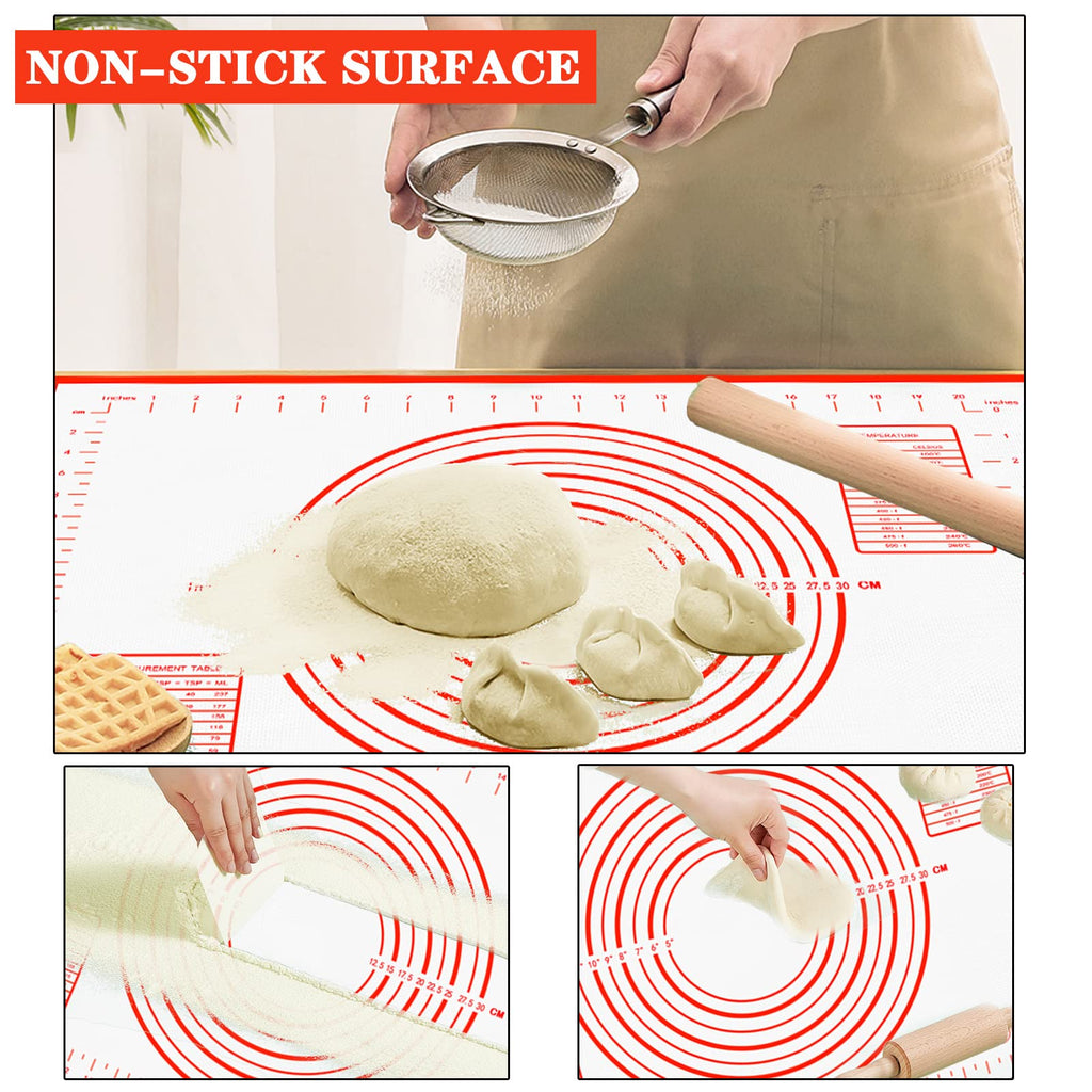Extra Large Silicone Baking Mat with Measurements for Rolling Dough, Non Slip Pastry Mat Nonstick Oven Mats Various Size for Baking Pizza Bread Cakes (Red, 23.6x31.5 inch)