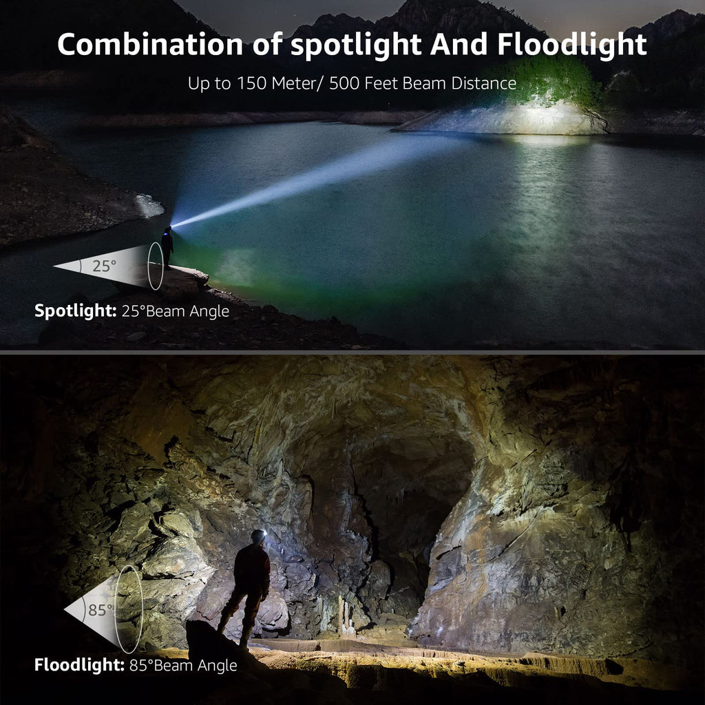 Lepro Headlamp Rechargeable 2-Pack, 2000 Lux Super Bright LED Headlamp with Red and White Light, 6 Lighting Modes Hardhat Head Lamp, Waterproof Lightweight Headlight for Outdoor Camping Running