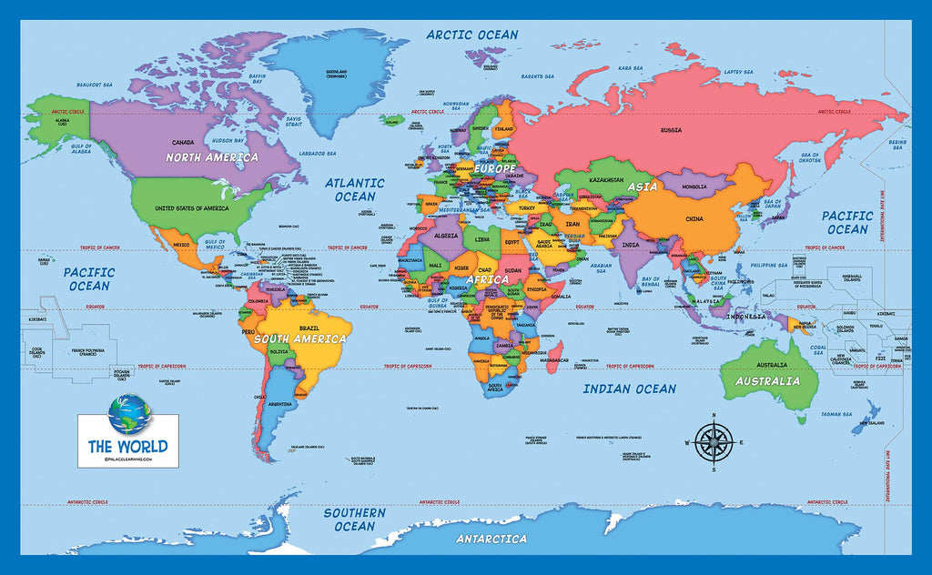 2 Pack - World Map for Kids + Blue Ocean World Map (LAMINATED, 18" x 29")