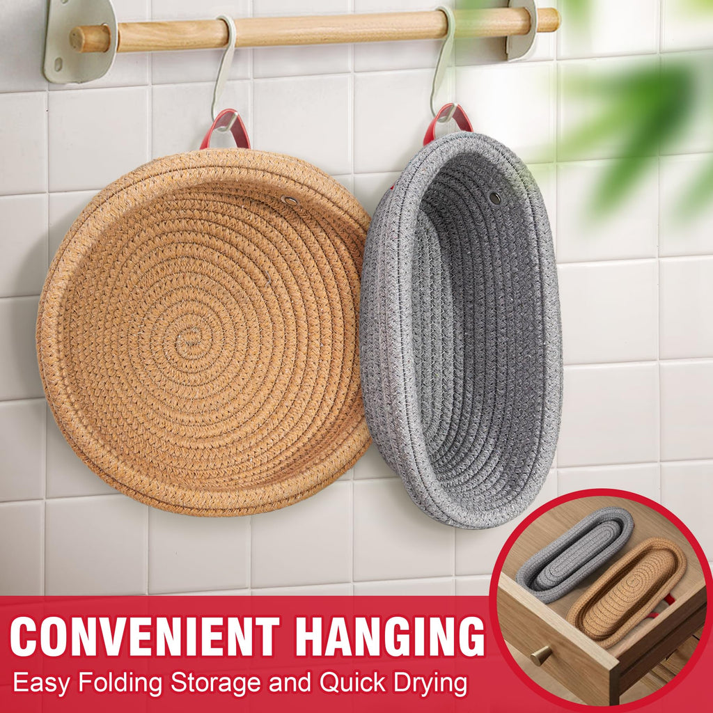 Banneton Proofing Basket Set - 9" Round & 10" Oval with Liners & Covers & Bread Lame | Cotton Rope Sourdough Bread Proofing Basket, Sourdough Tools Baking Supplies Gifts for Bakers, Women, Wife, Mom