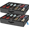 Under Bed Shoe Storage Organizer for Closet Fits 24 Pairs-Sturdy Underbed Shoe Containers Box Bedding Storage Organizador De Zapatos with Clear Cover,Set of 2, 29.3 x 23.6 x 5.9inch(Linen-like Black)