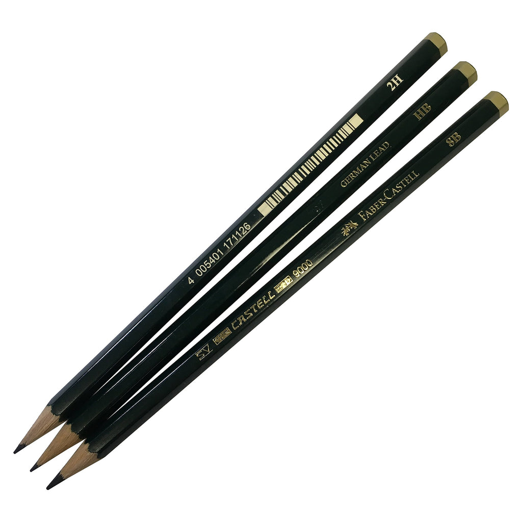 Faber-Castell 9000 Art Graphite Sketch Best Gifts Wood Pencil Sets 12 Counts With 12 Degree of Hardness (2H, H, F, HB.) + 1 Kneaded Art Eraser + 1 Large Dust Free Eraser + 1 Faber Sharpener