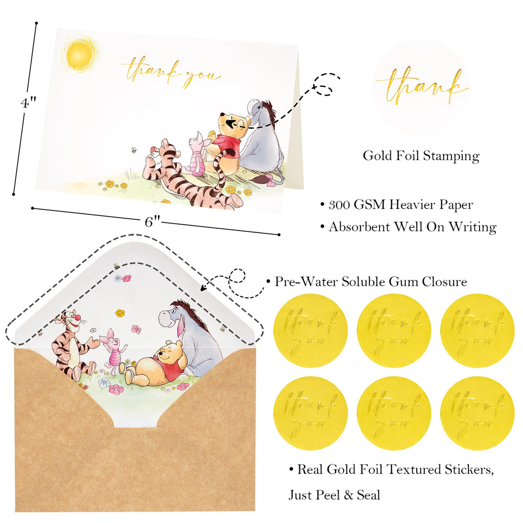 Crisky Gold Foil Cute Bear Thank You Cards Blank Inside with Envelopes and Stickers, 50 Pack Animal Thank You Cards for Baby Showers, Birthdays, Friendsgiving