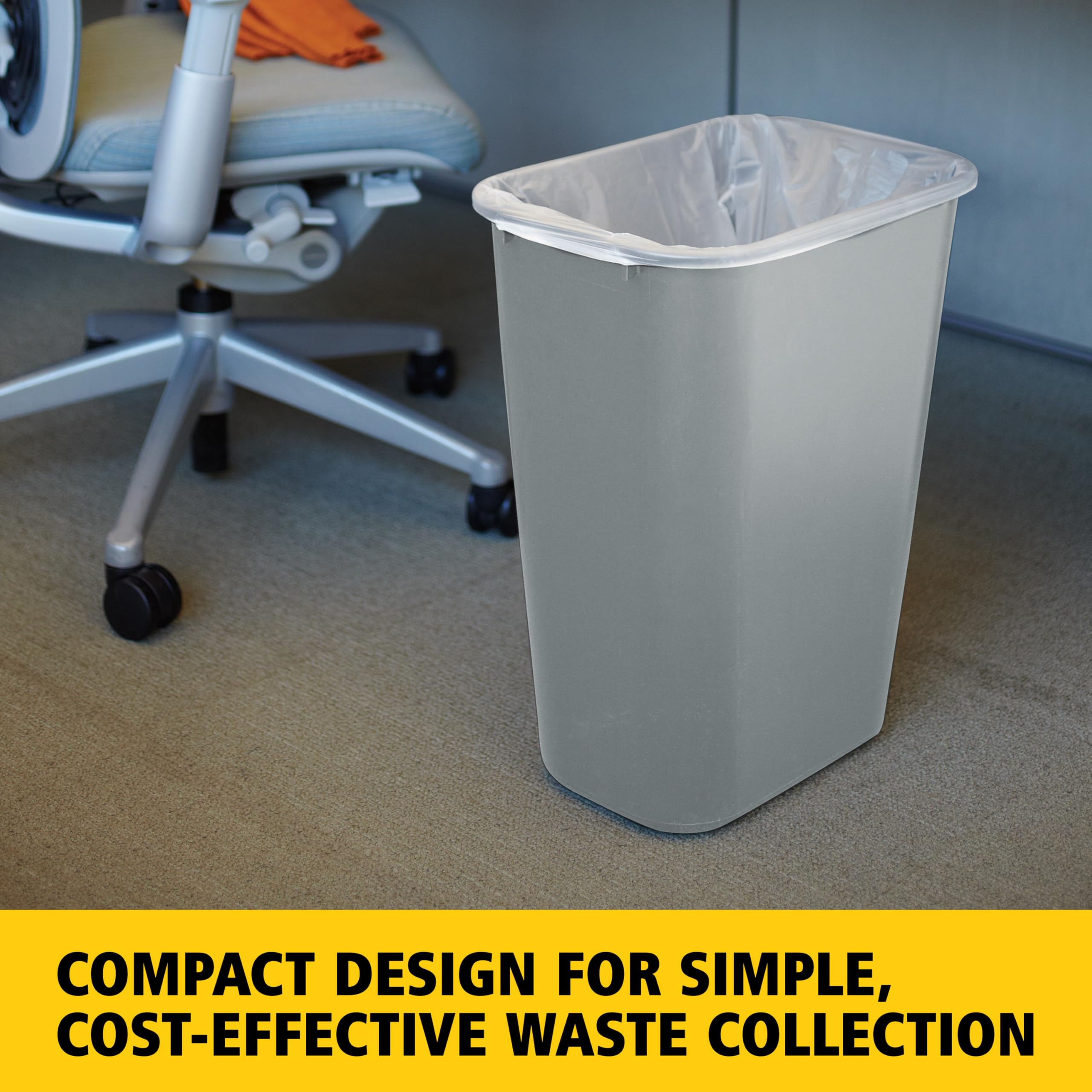 Rubbermaid Commercial Products Deskside Wastebasket/Trash Can, 10.25-Gallon/41-Quart, Gray, Plastic, Garbage Can for Home/Office, Fits Under Desk/Sink/Cabinet