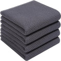 HYER KITCHEN 100% Cotton Waffle Weave Kitchen Dish Towels, Super Soft Absorbent Quick Drying Cleaning Towel, 13x28 Inches, 4-Pack, Dark Grey