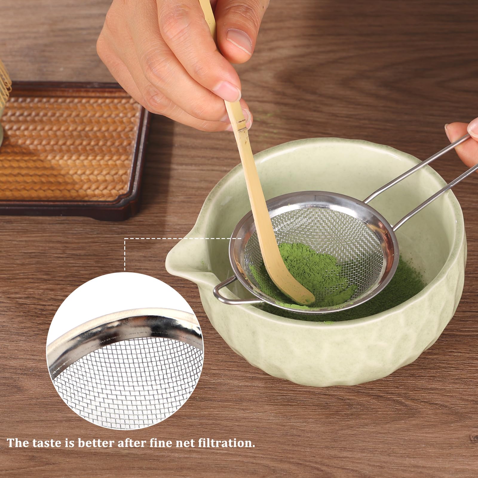 Matcha Whisk Sets,Japanese Matcha Set,Matcha Bowl with Spout,Matcha Whisk and Holder,Bamboo Scoop,Sifter - 6 Pcs Tea Set for Matcha Lover,Tea Ceremony,Thanksgiving,Christmas Gifts(Green)