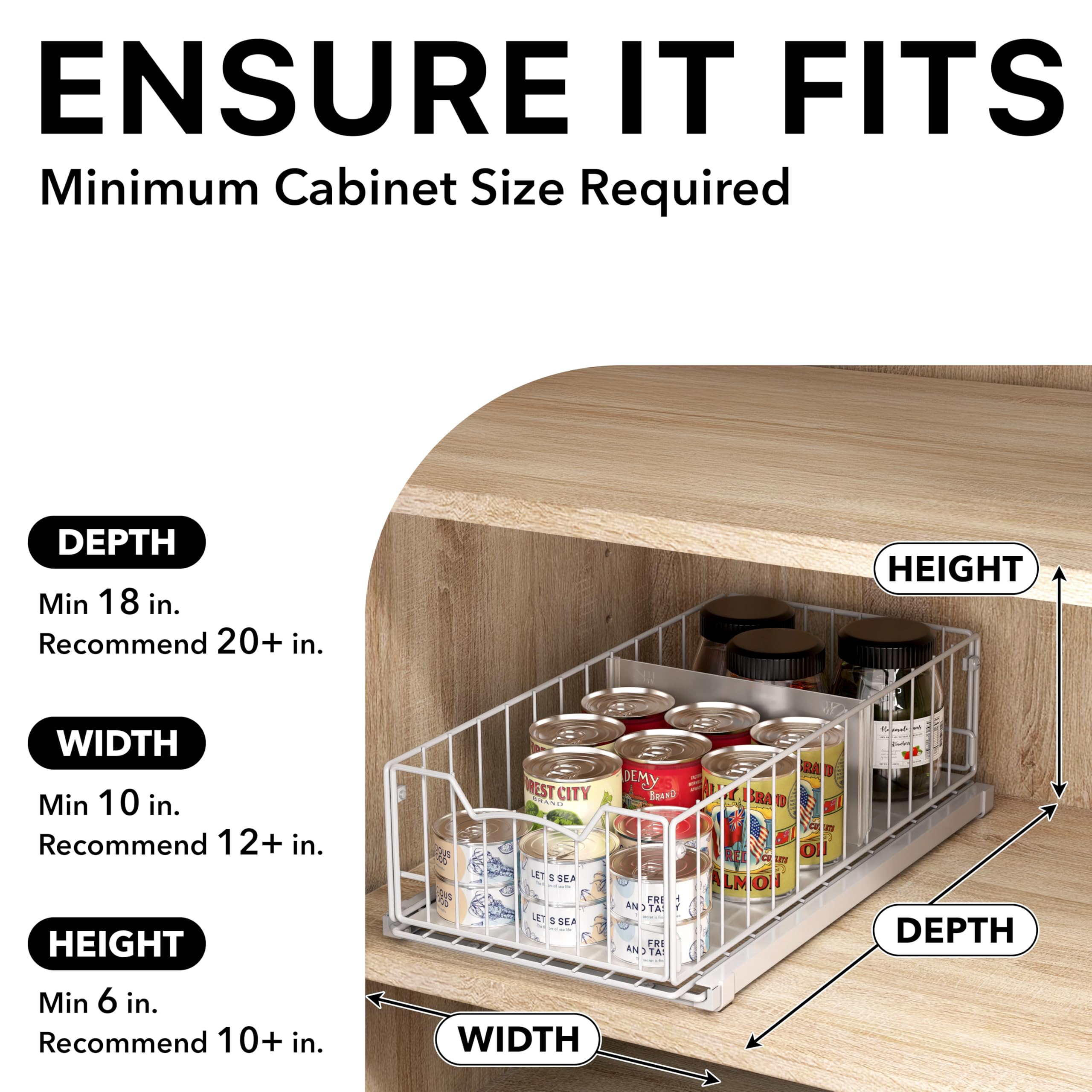Simple Houseware Pull Out Sliding Basket Cabinet Drawer Organizer for Cupboard Storage, White