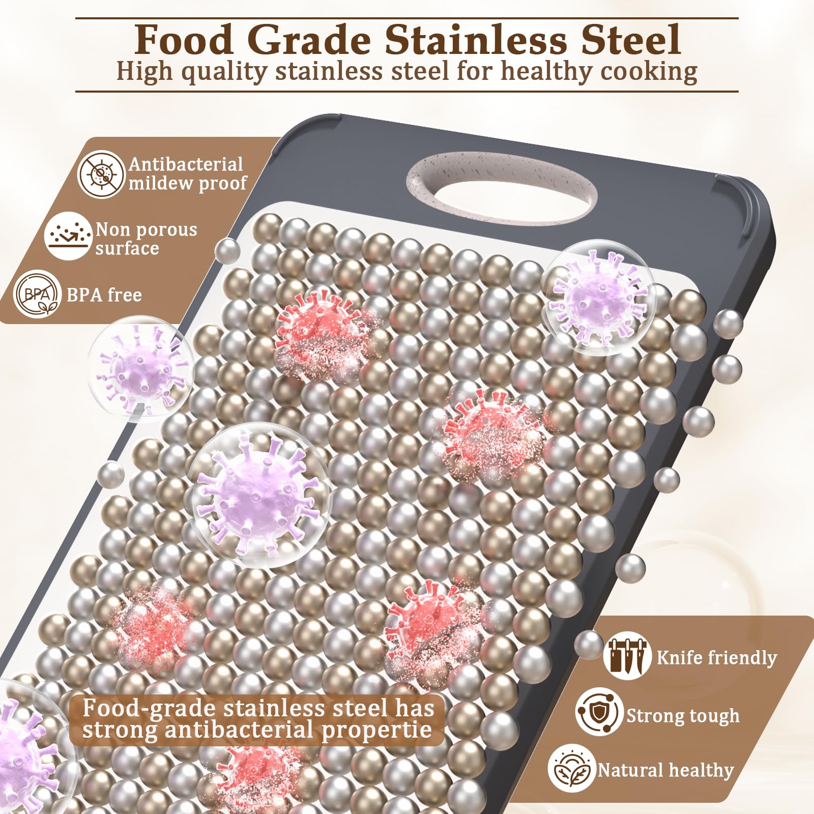 GUANCI Cutting Board for Kitchen Double Sided 304 Stainless Steel Chopping Board Food-Grade Stainless Steel and Wheat Straw PP Large Size 16”×11” Easy to Clean