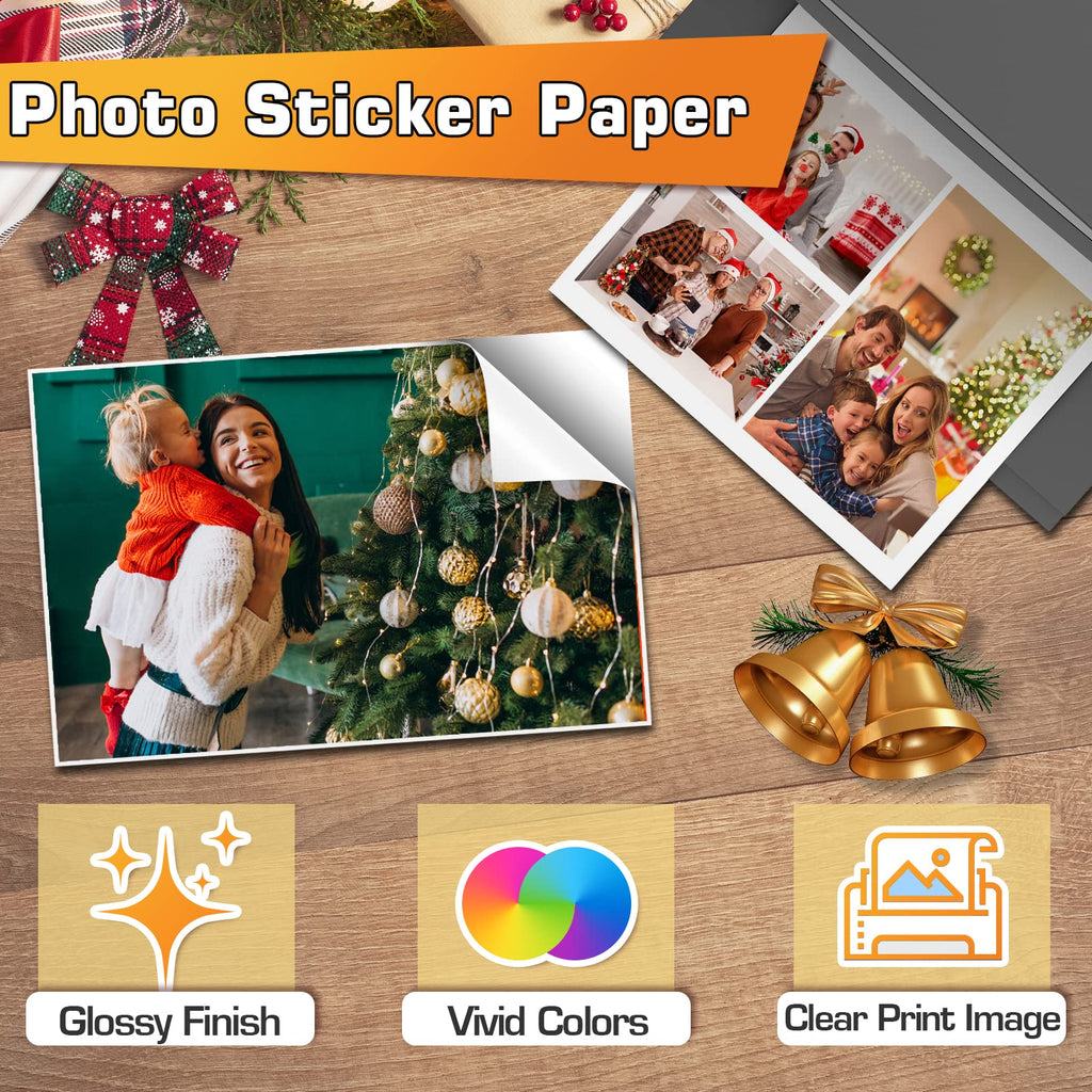 Koala Printable Glossy Sticker Paper for Inkjet Printer, White, 8.5x11 Inch Self-Adhesive Photo Sticker Printer Paper, (120 Sheets)
