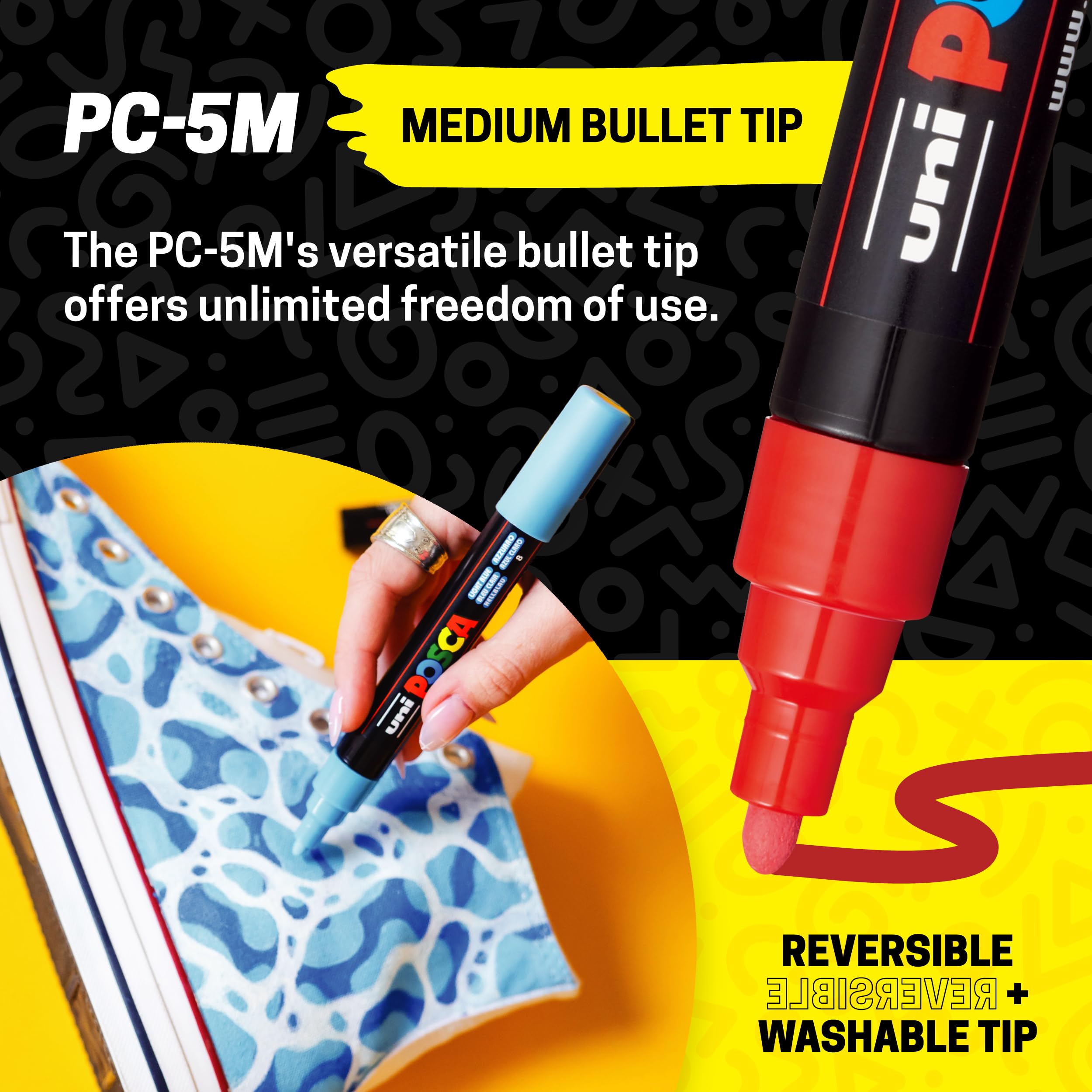 Posca Full Set of 8 Acrylic Paint Pens with Reversible Medium Point Pen Tips, Posca Pens are Acrylic Paint Markers for Rock Painting, Fabric, Glass Paint, Metal Paint, and Graffiti