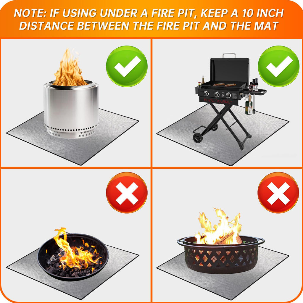 40" Square Fire Pit Mat Grill Mat,DocSafe Fireproof Mat 3 Layers Fire Pit Pad for Deck Patio Grass Outdoor Wood Burning Fire Pit and BBQ Smoker,Easy to Clean,Black & Silver
