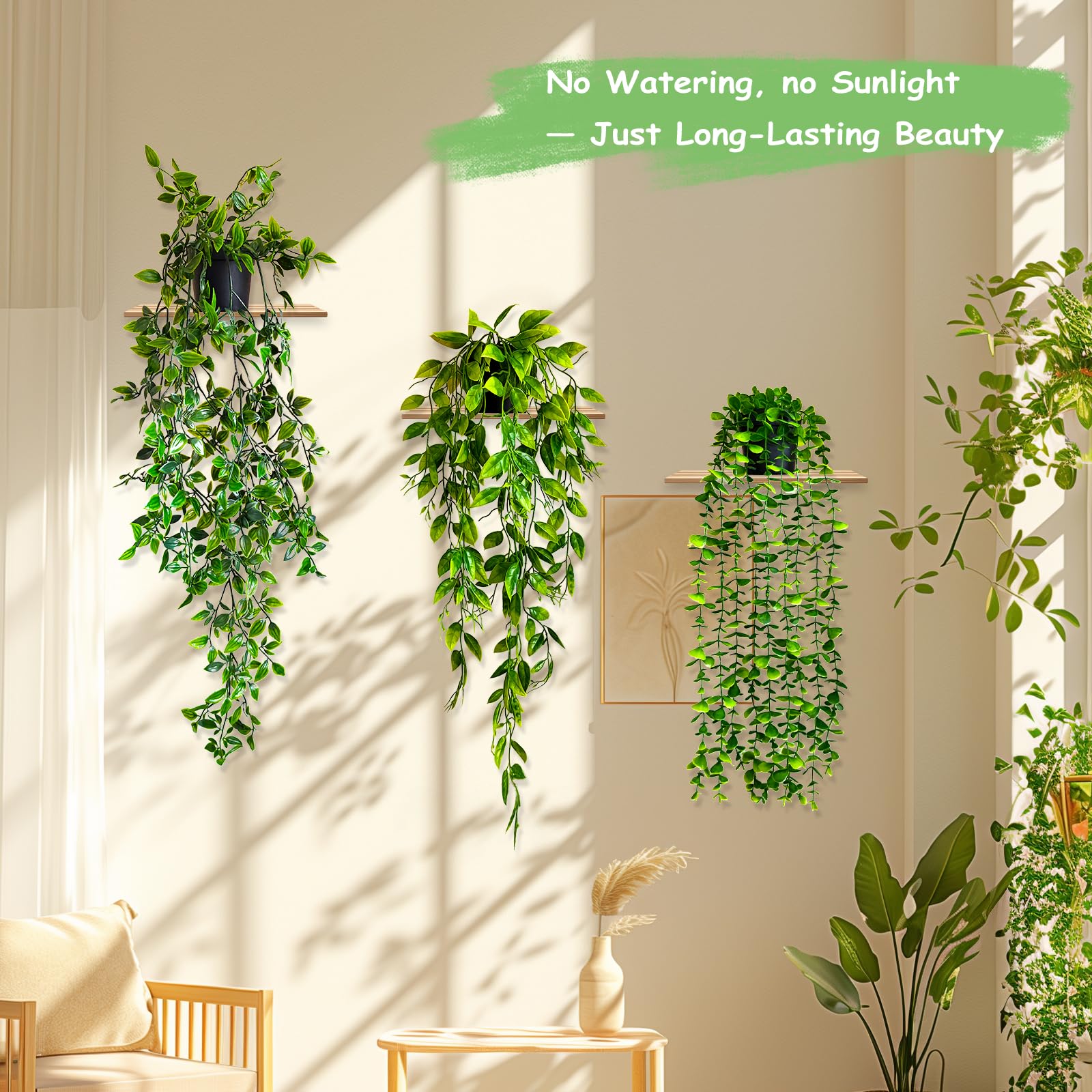 6 Pack Potted Artificial Plants for Decor Indoor, Fake Plant with Vines On Wall Decor, Plante Artificielle Interieur for Home Decor and Office Decor, Fake Hanging Plants Decor Indoor with Pots