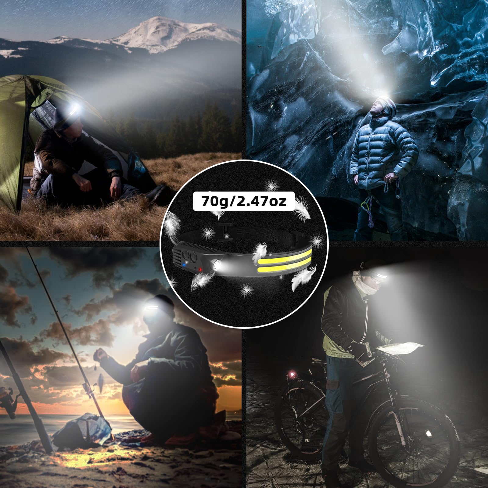 Headlamp Rechargeable, 2 Pack LED Headlamp 230° Wide Beam 2000 Lumen with Motion Sensor, Super Bright IPX5 Waterproof Head Lamps, Headlight Flashlight for Hiking, Running, Camping